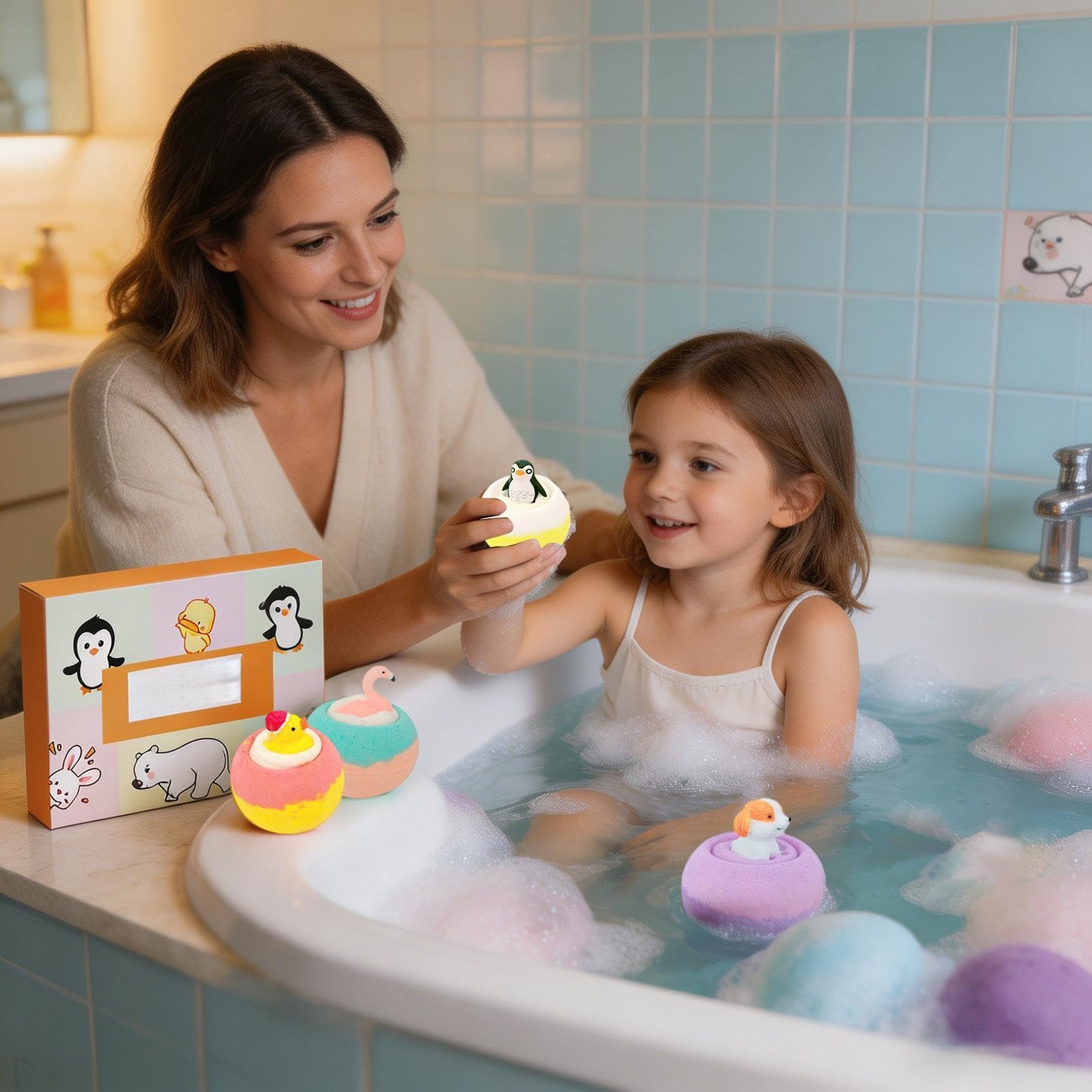 Bomby do kąpieli 6 sztuk o długotrwałym zapachu do mycia ciała | Naturalna kąpiel bąbelkowa z zabawką zwierzątkiem w środku Na Wakacje Urodziny Lato Spa Relaks