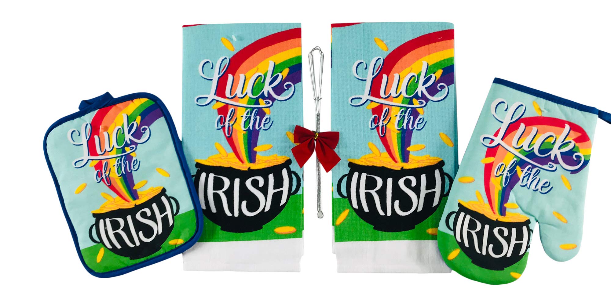 St. Patrick's Day Pot of Gold Luck of the Irish Kitchen Dish Towels Pot Holder Oven Mitt Set, 4Pc.: Rainbow, Shamrocks, Top Hat-image-20