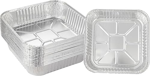 Paquete de 10 - Moldes de papel de aluminio de 8 x 8 pulgadas desechables de servicio pesado cuadrados para hornear pasteles, moldes de cocina para