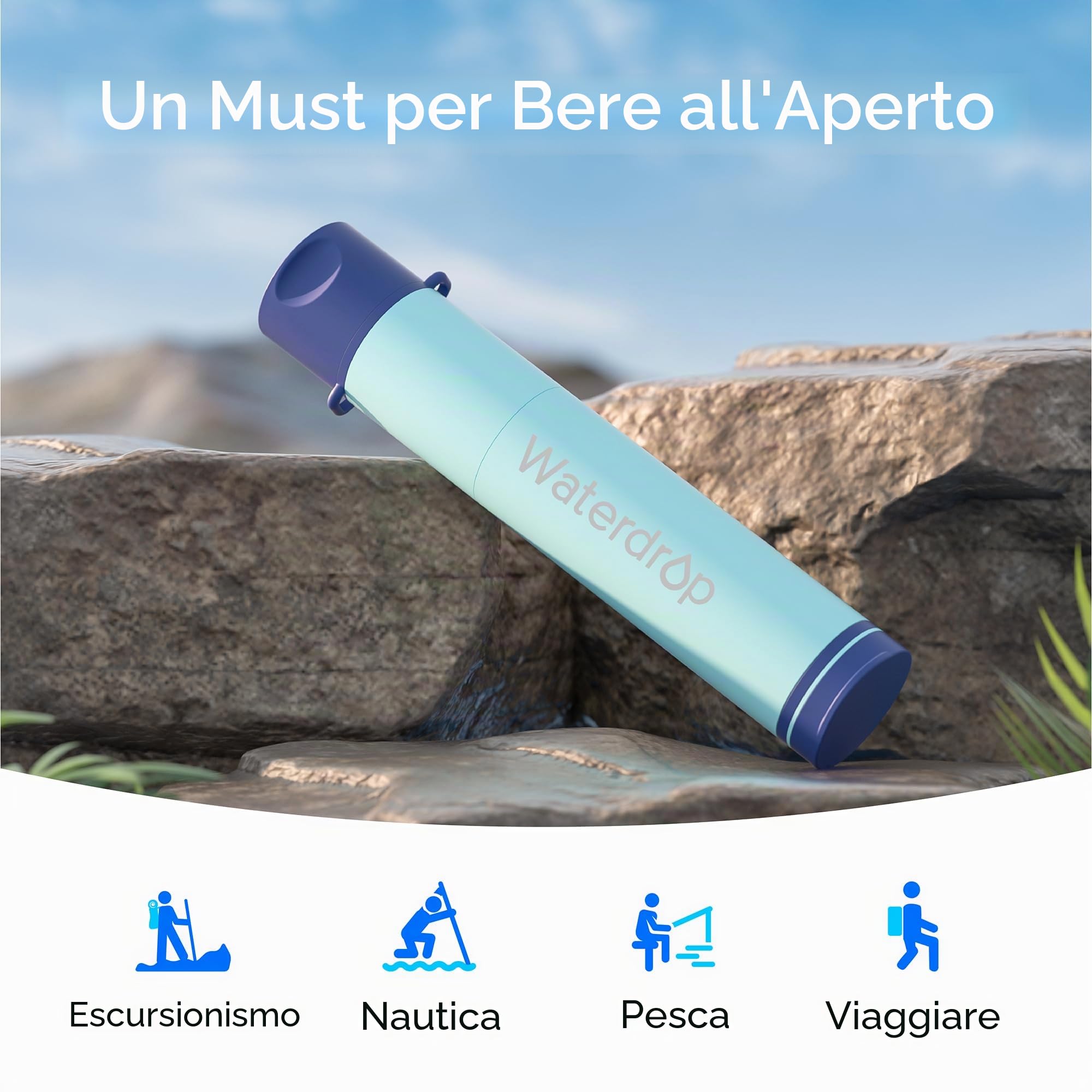 Waterdrop Cannuccia Filtra Acqua con Borsa Acqua a Gravità, Sistema di Filtraggio da Campeggio Portatile, Purificatore per Acqua Potabile per Emergenza Escursione Viaggio Backpacking
