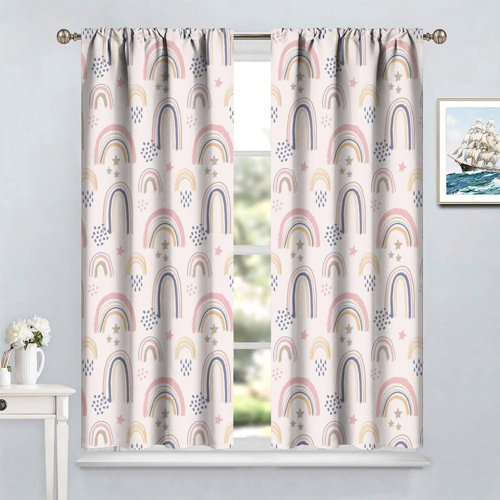 Pink Rainbow 30%-50% Blackout Curtains For Girls Boho Rainbow Curtains Girls Boho Cute Dragonfly Drapes Kids Bohemian Floral Daisy Window Nursery Toddler Newborn Room D Cor 42 Wx63 L