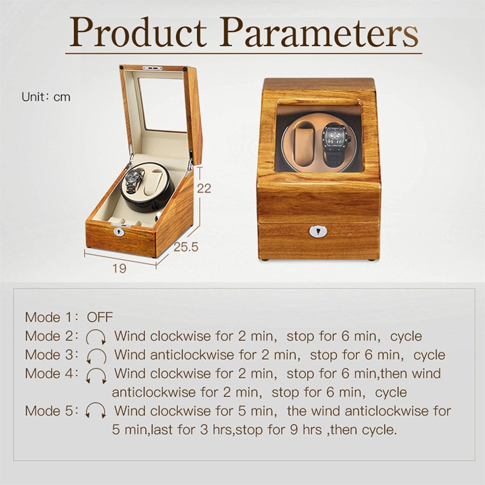 WXKAGF Boîte de Remontoir de Montres et Bijoux pour 2 + 3 Montres automatiques, boîte de Rangement de Montres en Bois Massif, Prend en Charge Le Chargement USB Silencieux (Machine à Enrouler)