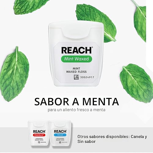 Miniatura 6 de REACH Hilo dental encerado, menta, removedor de placa para dientes, resistente al desgarro, el hilo dental se desliza suavemente, fácil de usar