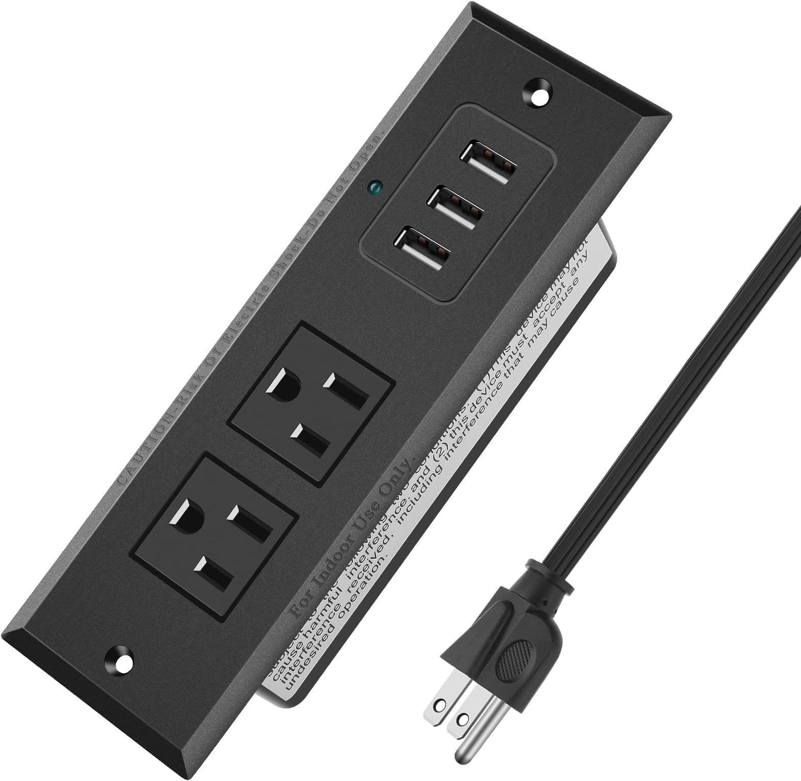Recessed Power Strip Socket with USB Ports.USB Maximum Current: 3.0 Amperes. Desk 2-Outlets Plug 6.5 ft Extension Cord for Home Office Garage Workshop
