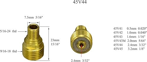 Miniatura 2 de RIVERWELD TIG Cuerpo de pinza de lente de gas 45V44 332" 0.094 in Fit DB PTA SR WP 9 20 25 TIG Antorcha de soldadura Paquete de 3
