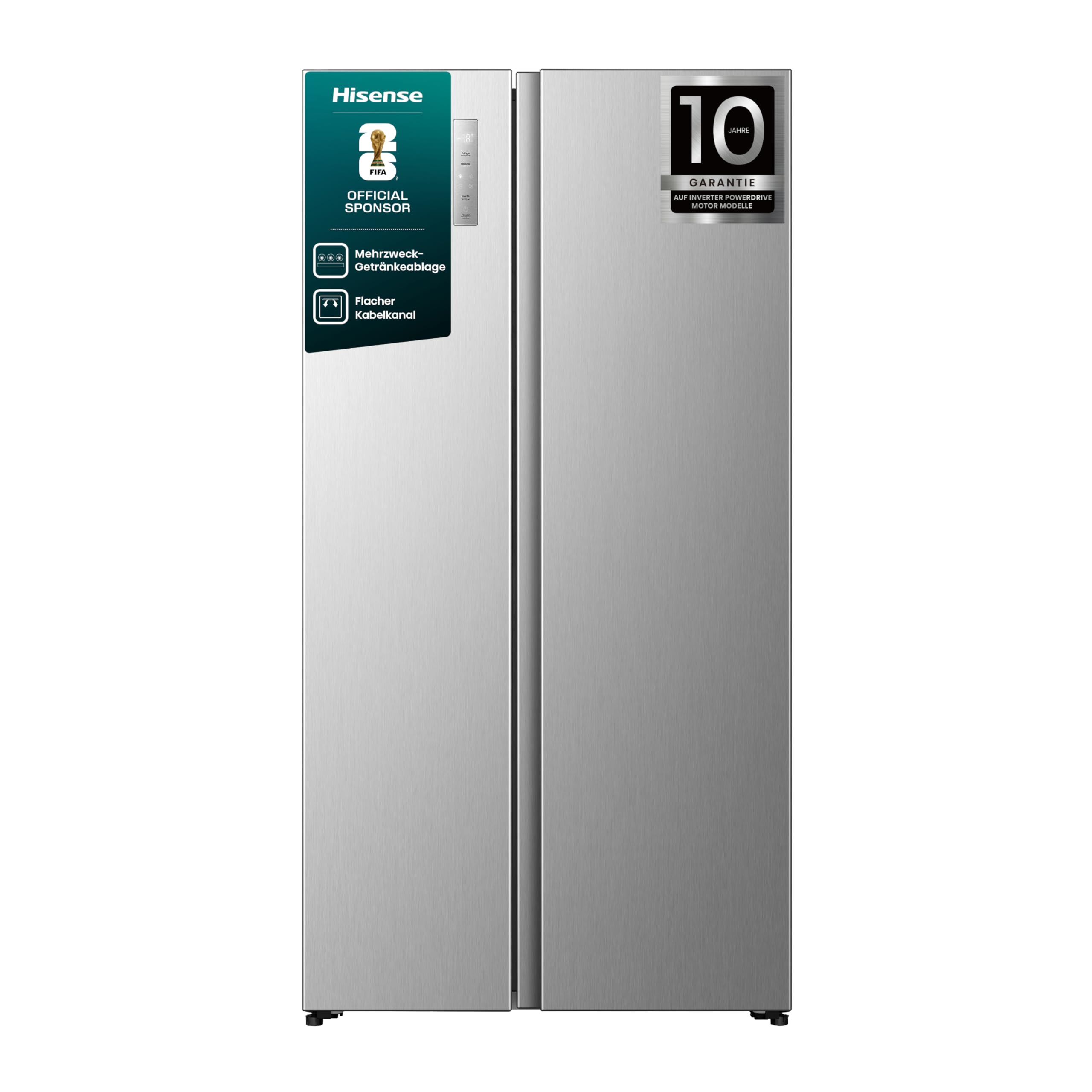 Hisense RS3P558NEIE Side-by-Side/ 544L/ Großes Fassungsvermögen/XXL Türfach/Multifunktionale Getränkeablage/Flat Duct/No Frost/SuperCool/BxHxT: 91,1×178,6×61,5cm/ Silber [Energieklasse E]