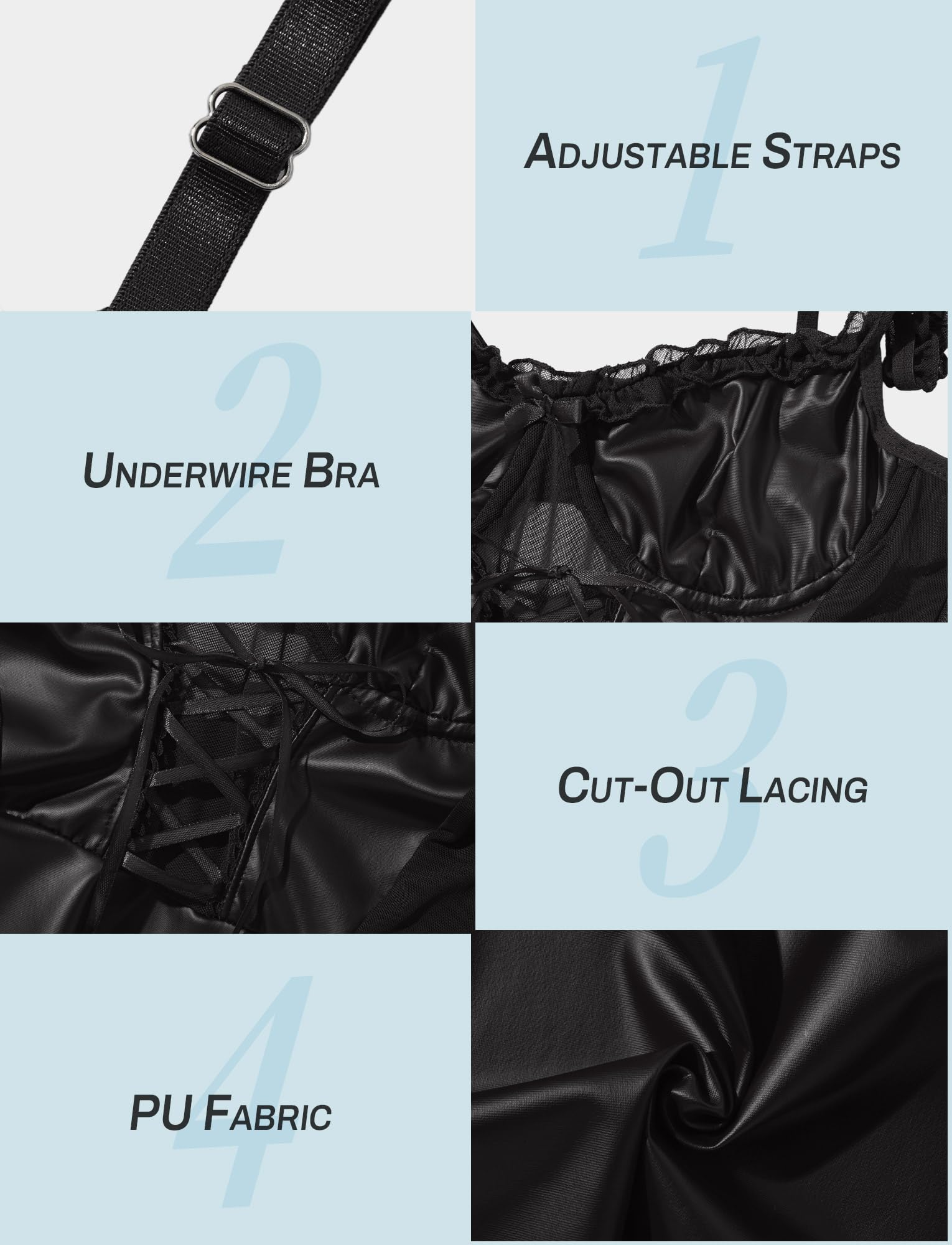 FEOYA Robe de nuit en cuir verni effet mouillé avec porte-jarretelles et dos nu, mini robe de club, S-XXL