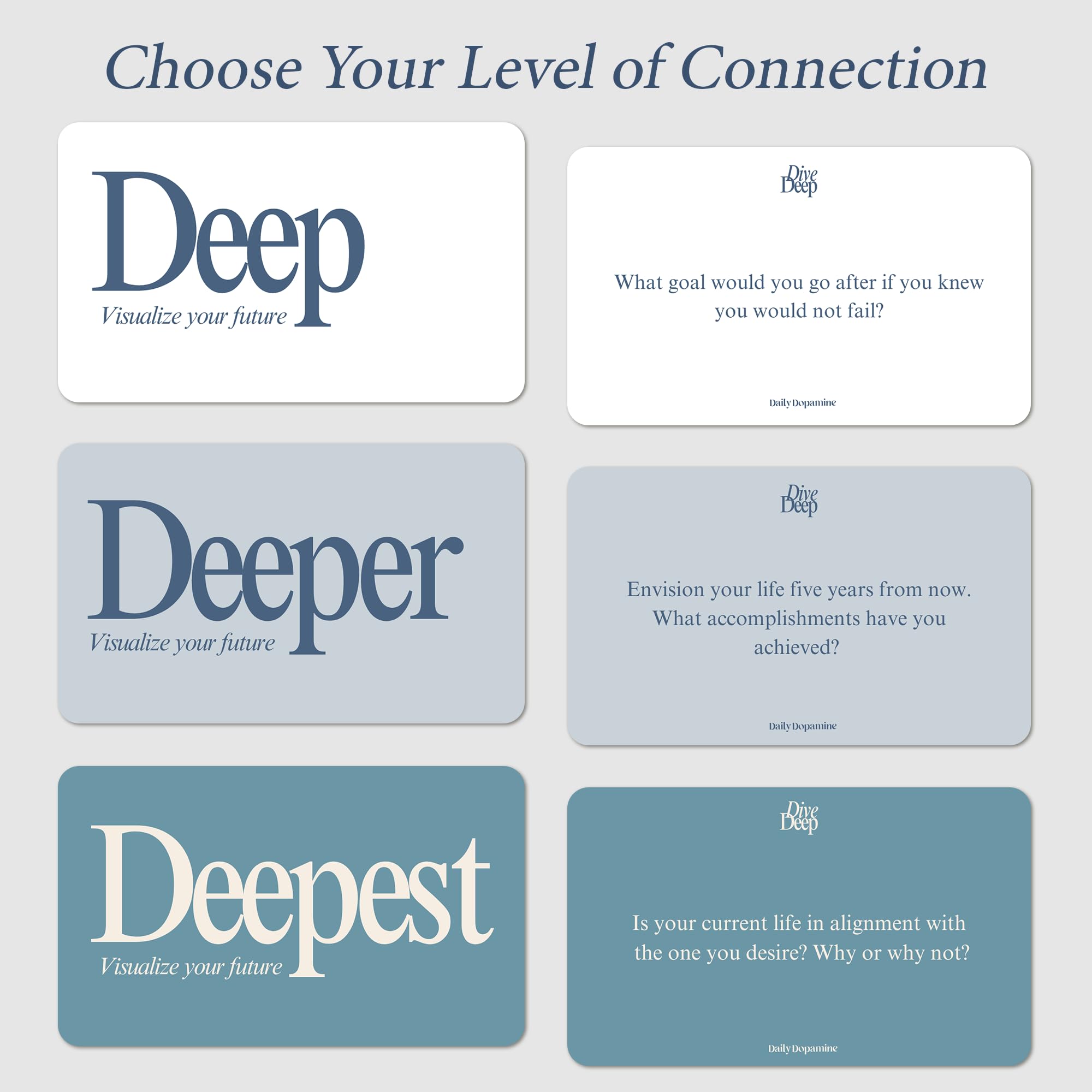 Daily Dopamine Dive Deep Conversation Cards - Lernen Sie sich gegenseitig kennen Eisbrecher | Tiefe & sinnvolle Gespräche | Kartenspiel für Teenager, Erwachsene, Paare | Lustiges Familien-Partyspiel