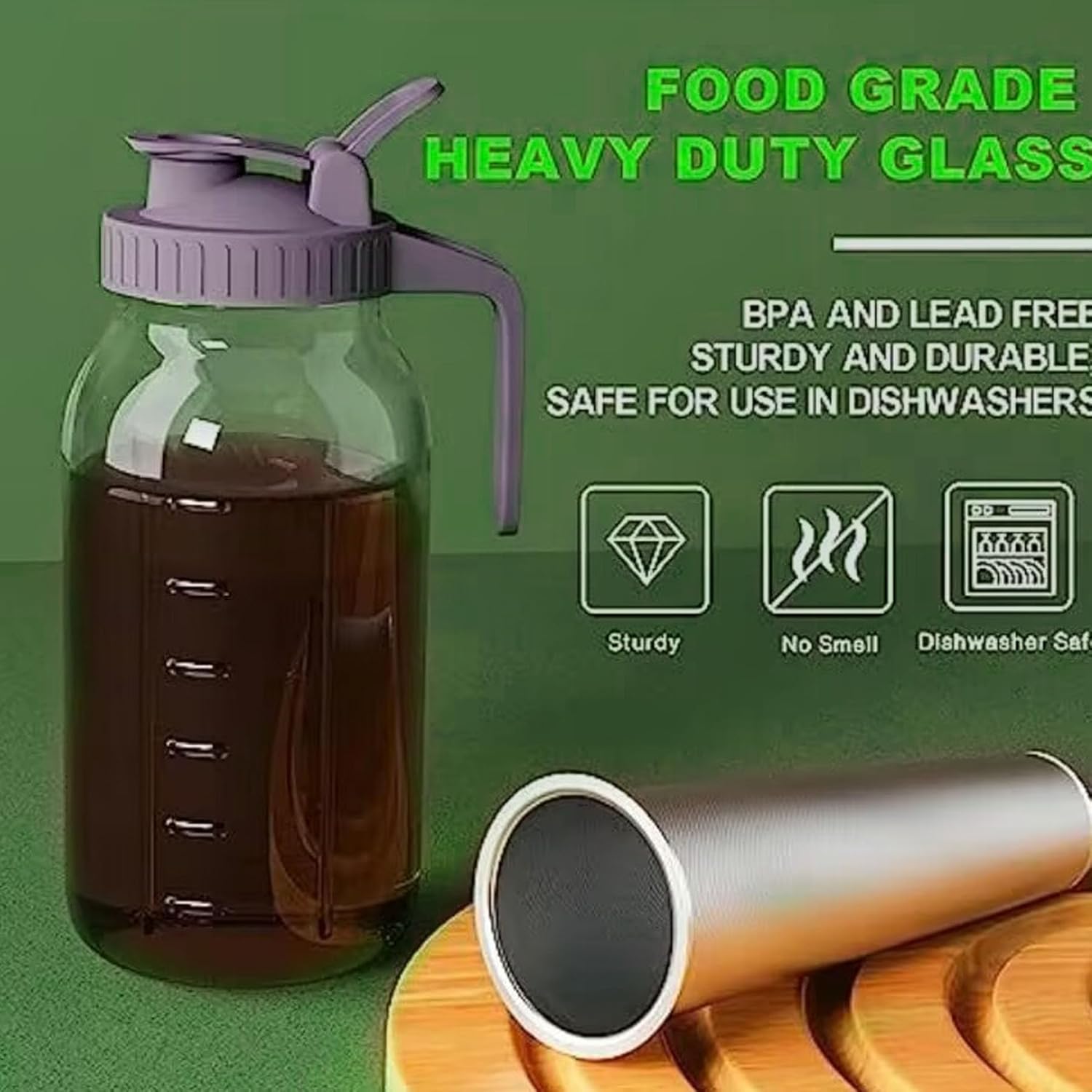 Cold Brew Coffee Maker with Stainless Steel Filter,64oz Glass Jar Iced Coffee Dispenser with Lid–Durable Container,Leak-Proof,Easy Clean,Tea & Fruit Infuser for Fridge