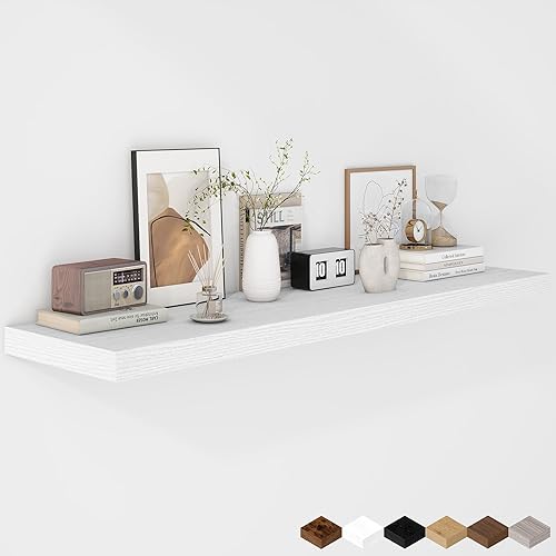 Miniatura 77 de Fun Memories Estantes flotantes de 16 pulgadas – Estantes de pared de madera de color blanco rústico profundo – Estante de almacenamiento para pared