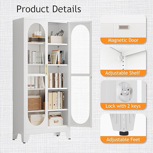 Miniatura 58 de Gabinete de almacenamiento de despensa negro de 61 pulgadas, armario de despensa de cocina con puertas y estantes de vidrio acrílico, con pie de