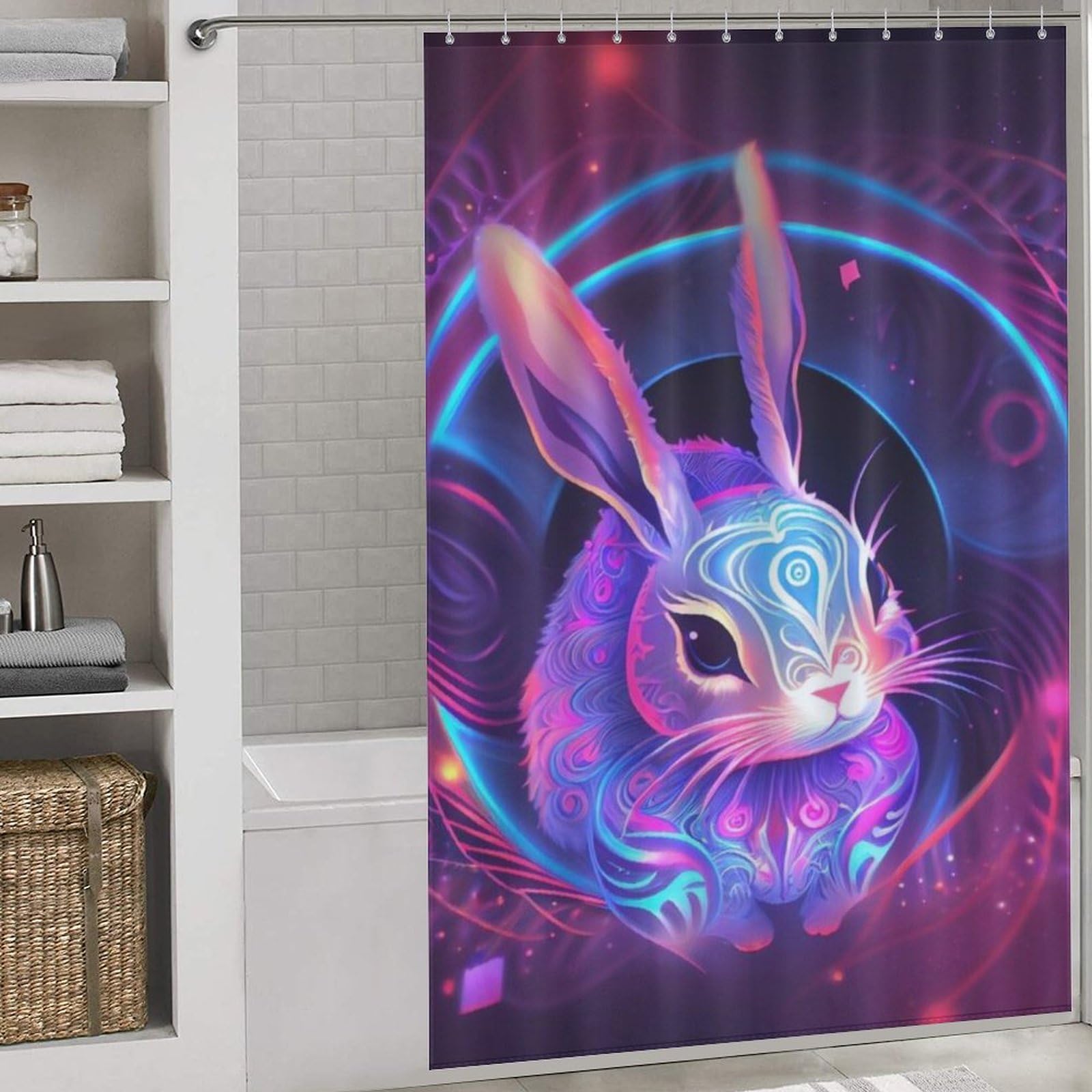 Lapin rideau de douche tissu lavable en machine polyester 152x183
