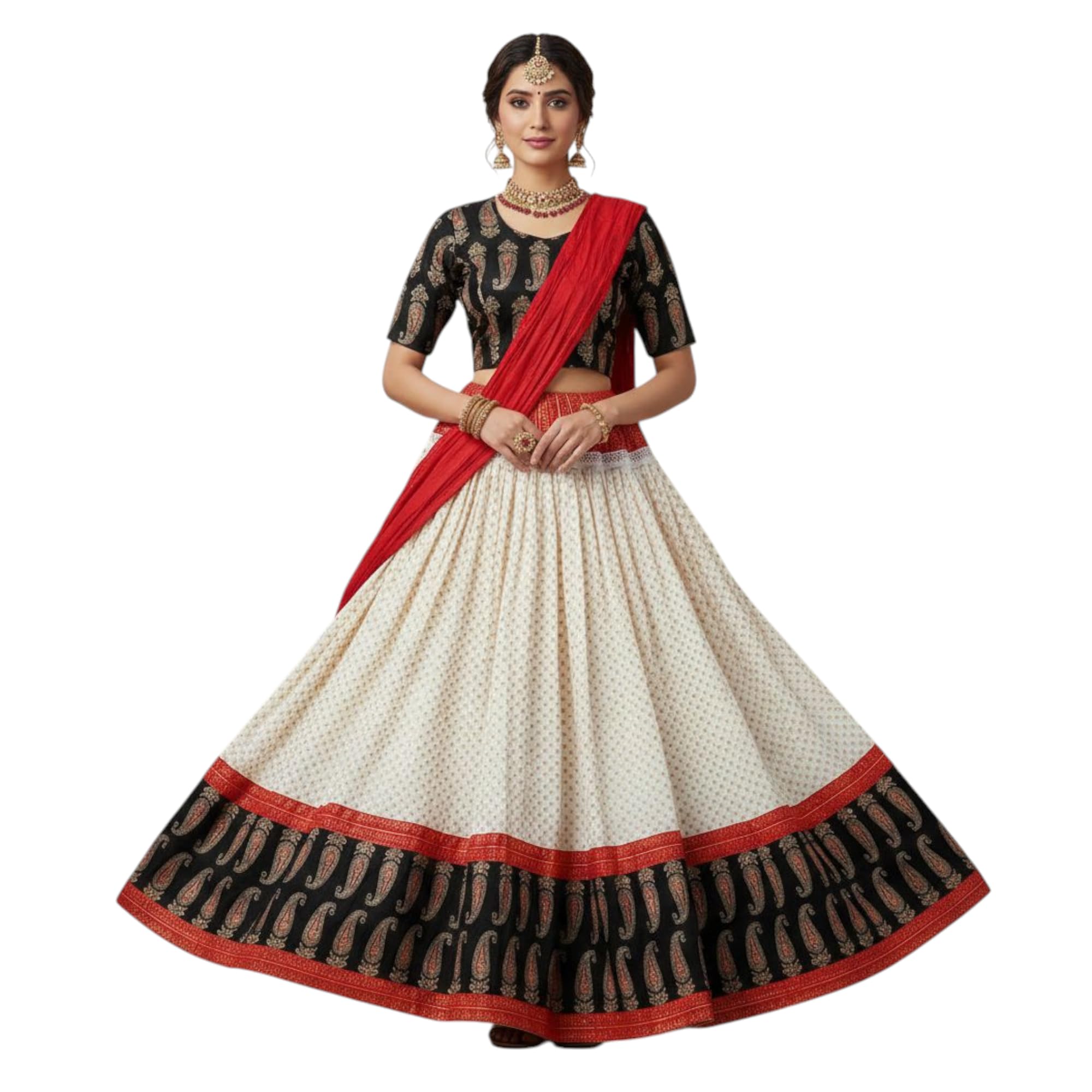 Traditional Women's cotton Print Gopi Dress Lehenga Choli Set with Pure Cotton Dupatta-picture-17
