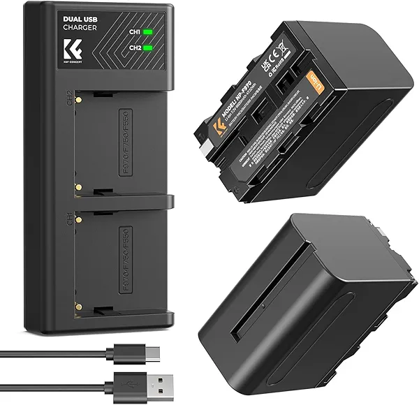 K&F CONCEPT 2 Pack NP-F970 Battery and Dual Battery Charger Compatible with Sony NP-F970 NP-F960, NP-F950, NP-F750, NP-F570, NP-F550 Camcorder Battery, LED Lights, Monitors and Camera Sliders