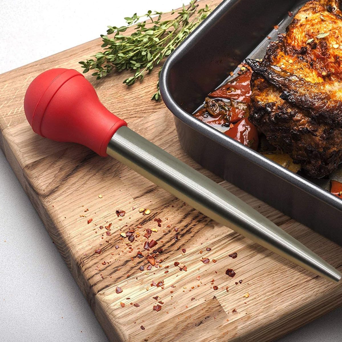 Turkey Marinade Injector Pump Set Red Single Needle, Food Injector for Grilled Meat and Poultry, Kitchen Meat Seasoning Device for Bbq and Cooking