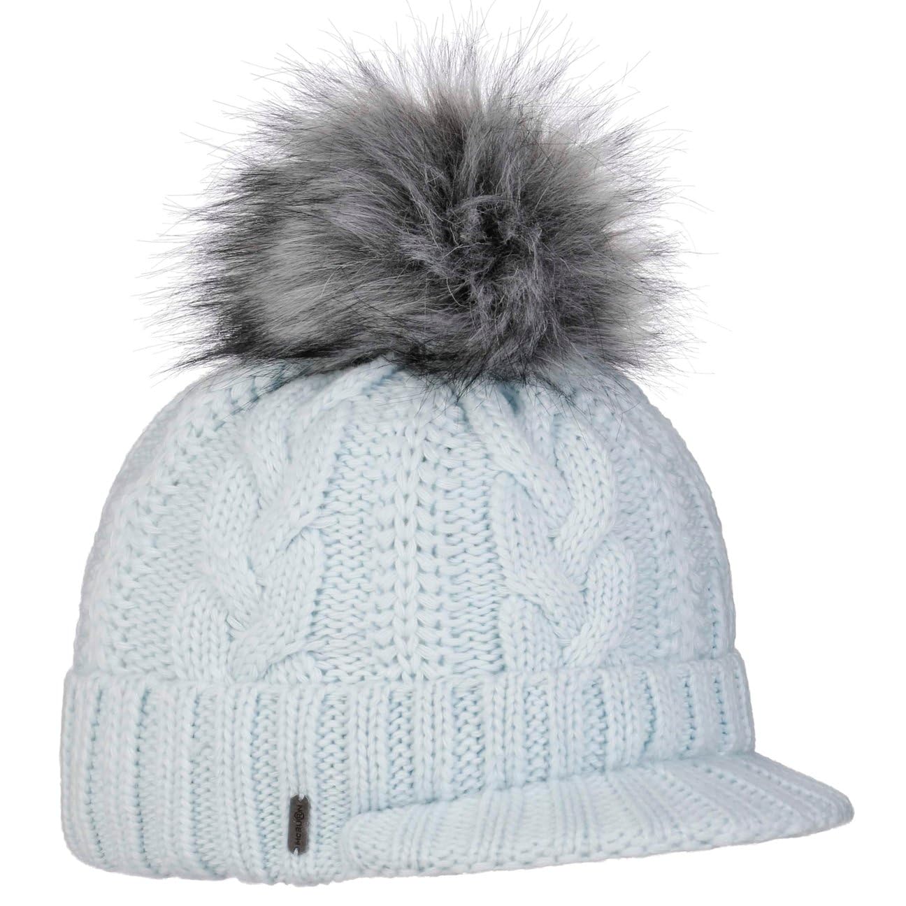 Britta Cable Knit Peak Pull On Mütze Bommelmütze Wintermütze Strickmütze Damen - Made in Italy mit Schirm, Futter, Futter Winter