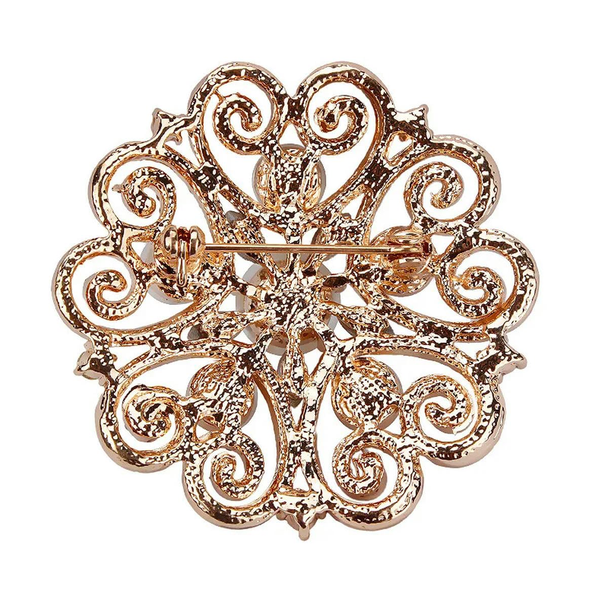 Broche redondo de perlas retro con flores, chal, bufanda, accesorios de 4,5 x 4,5 cm