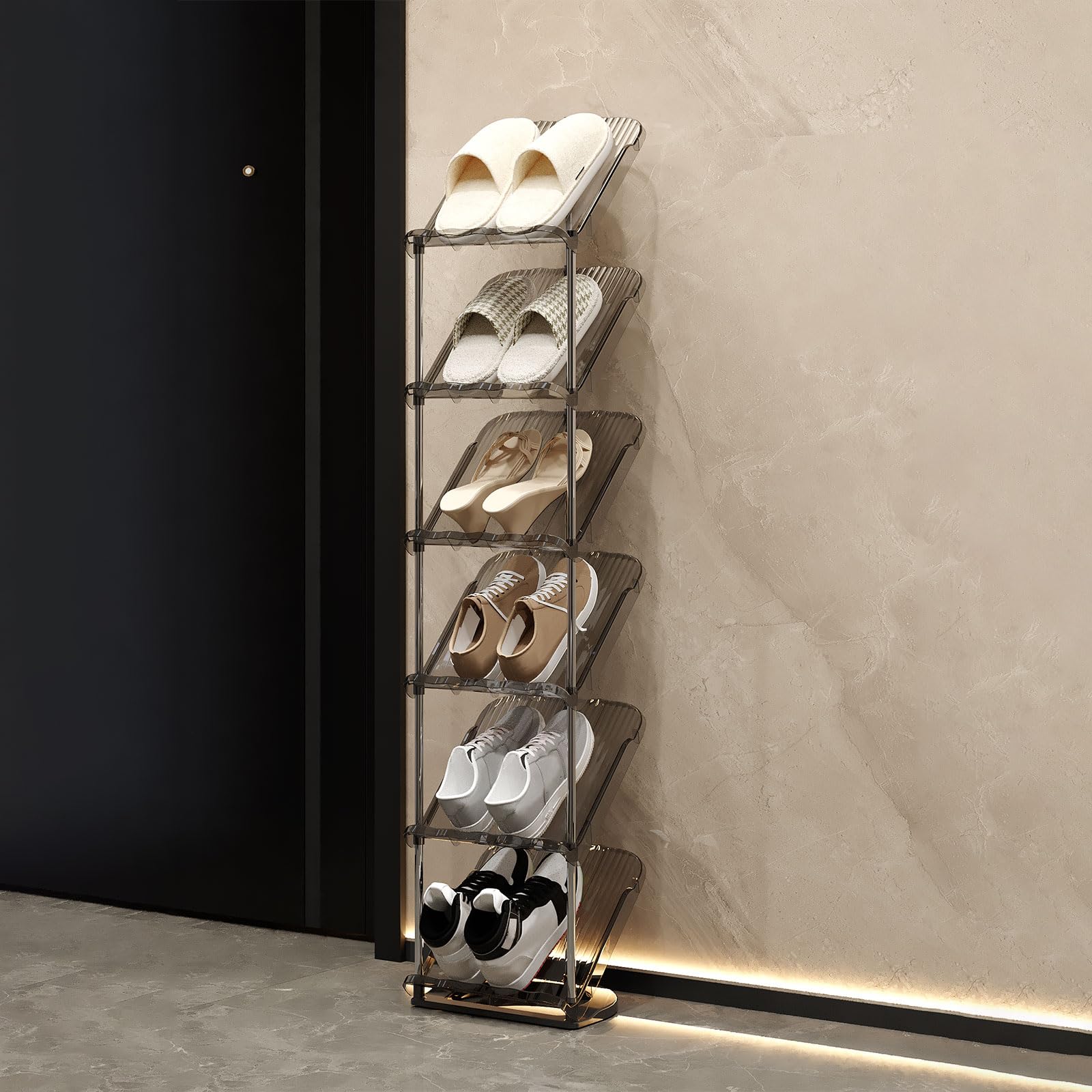 Kiss Me Sloping Narrow Shoe Rack 6 Tiers Transparent Slim Vertical Storage — image 1