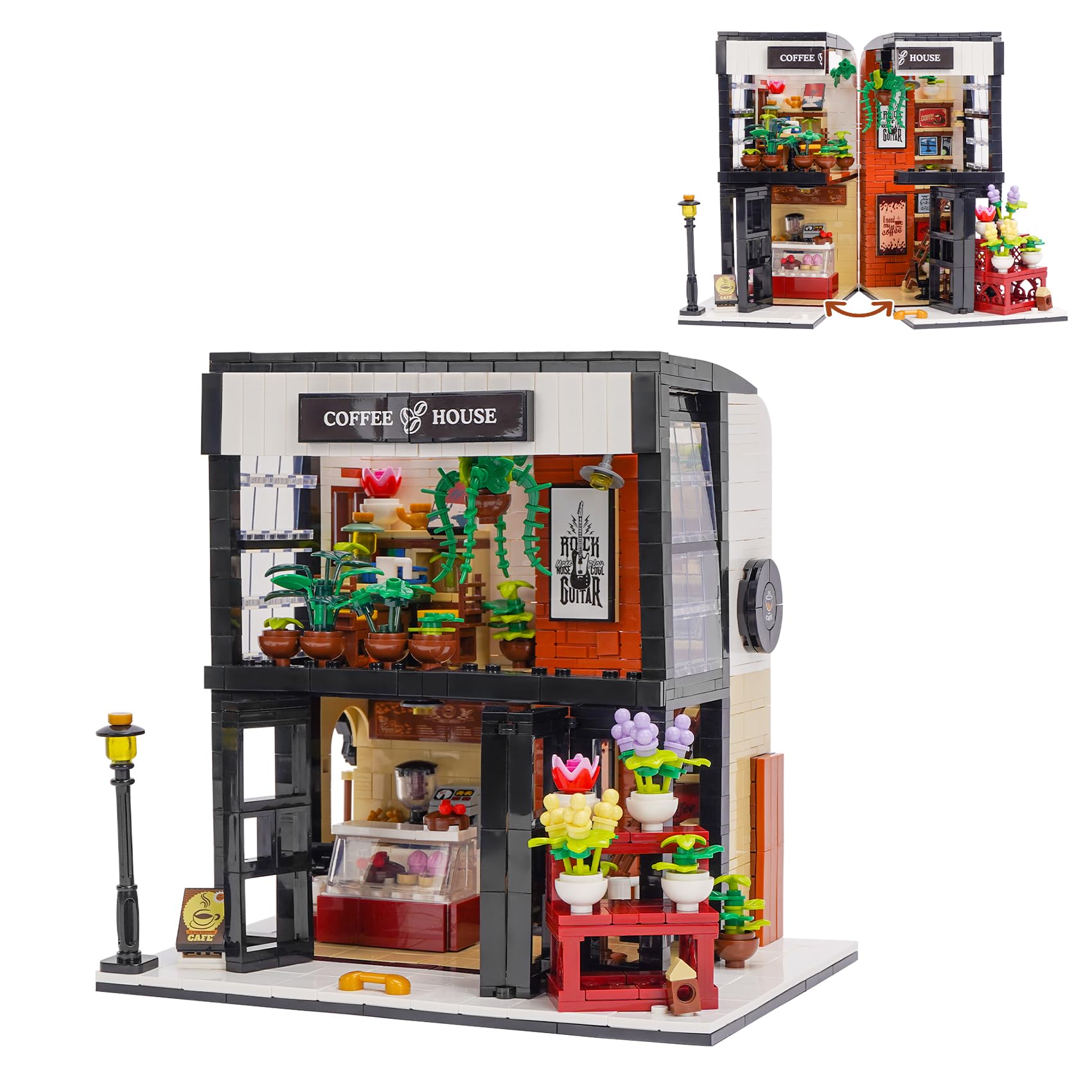 Geniteen City House Building Set Model Kit, Creative Modular House Building Toy Architecture Model Construction Educational Toys (Cafe House)