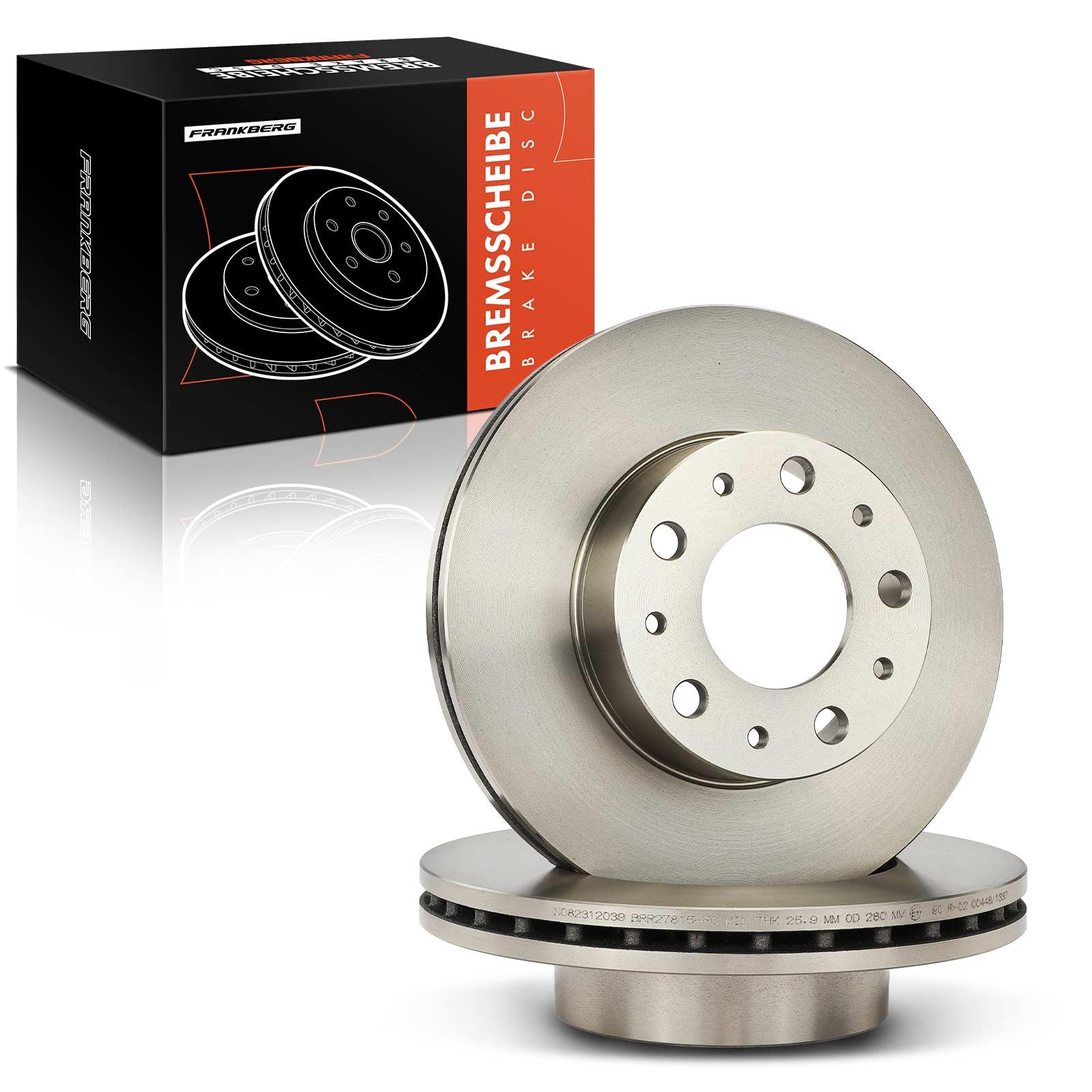 Frankberg 2 dischi freno anteriori ventilati ⌀280mm 1612435280 | Compatibile con: Ducato Van 250, Scatola di collegamento, Autobus saltatore, Ducato pianale/telaio 250 290