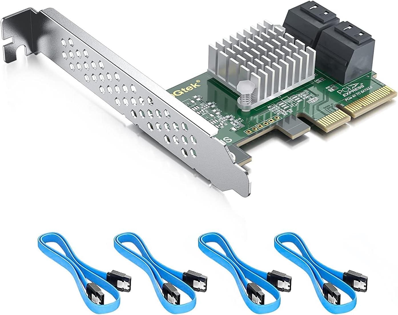 PCIe SATA X4 Card 4 Port with 4 SATA Cables and Low Profile Bracket ...