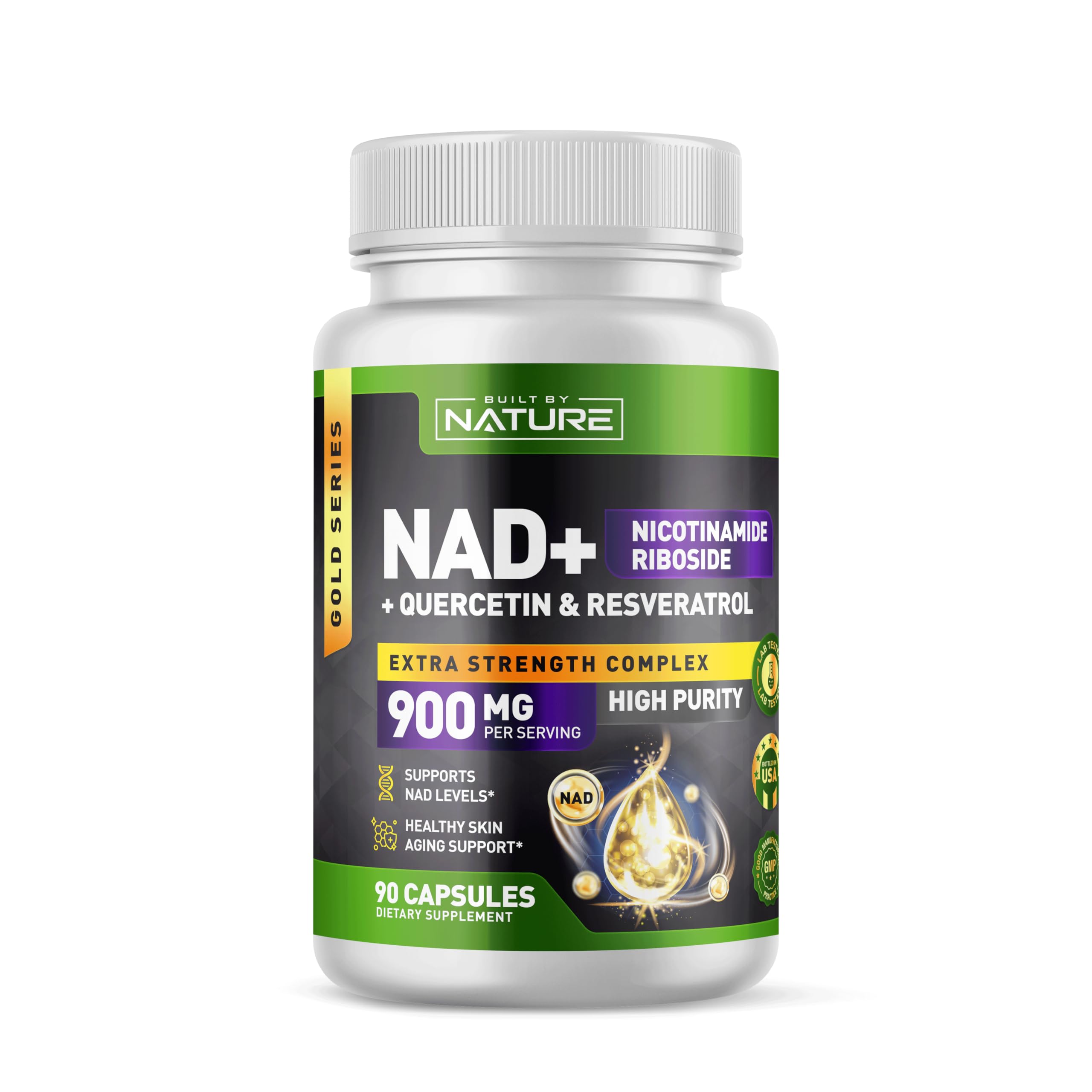 Built by Nature NAD Supplement, 90 Capsules with Nicotinamide Riboside, Quercetin & Resveratrol