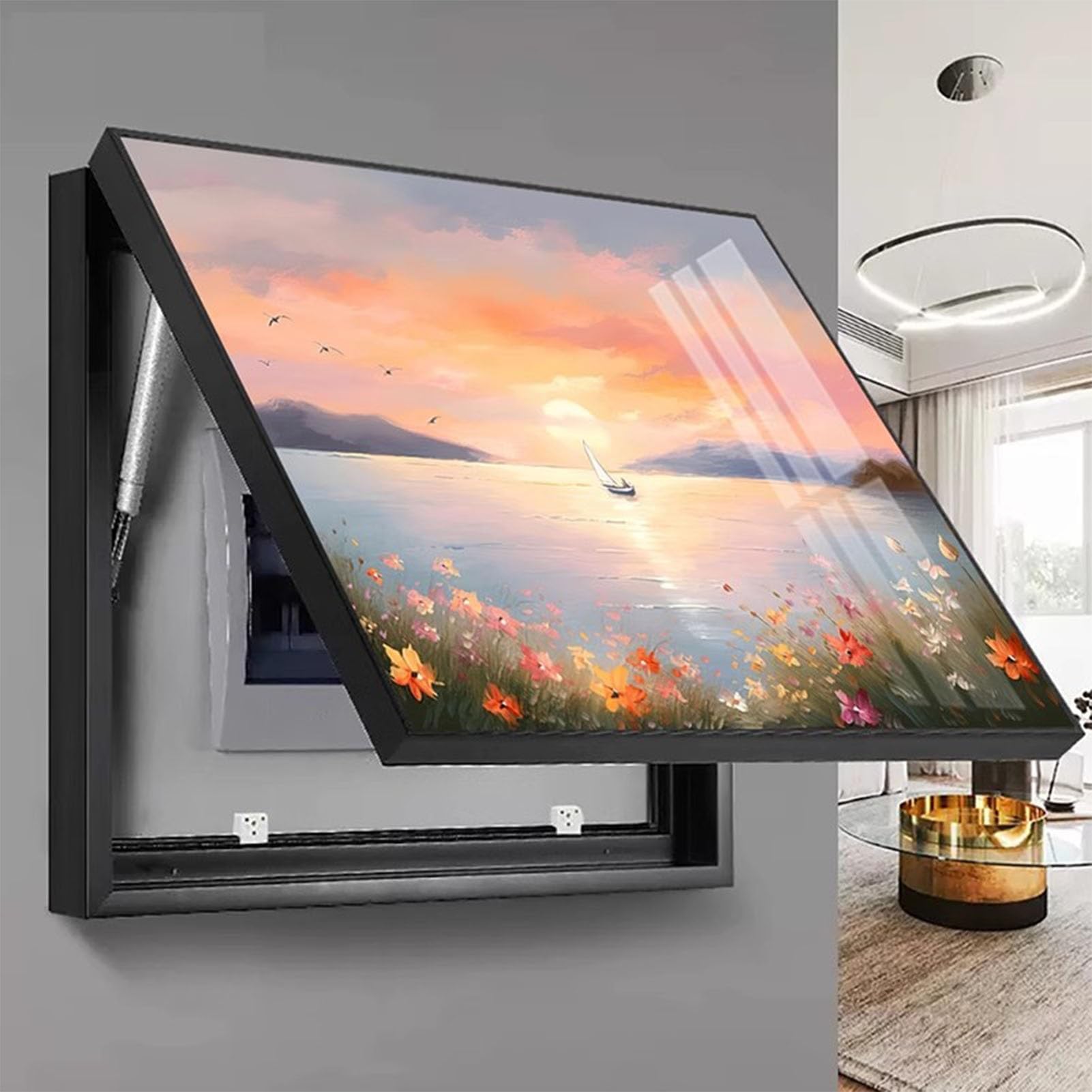 AWSAD Electrical Panel Cover Wall Mounted Modern Meter Box Decorative Paintingframe Hidden Circuit Breaker Panel Fuse Box Cover Cabinet(A,60x80cm)