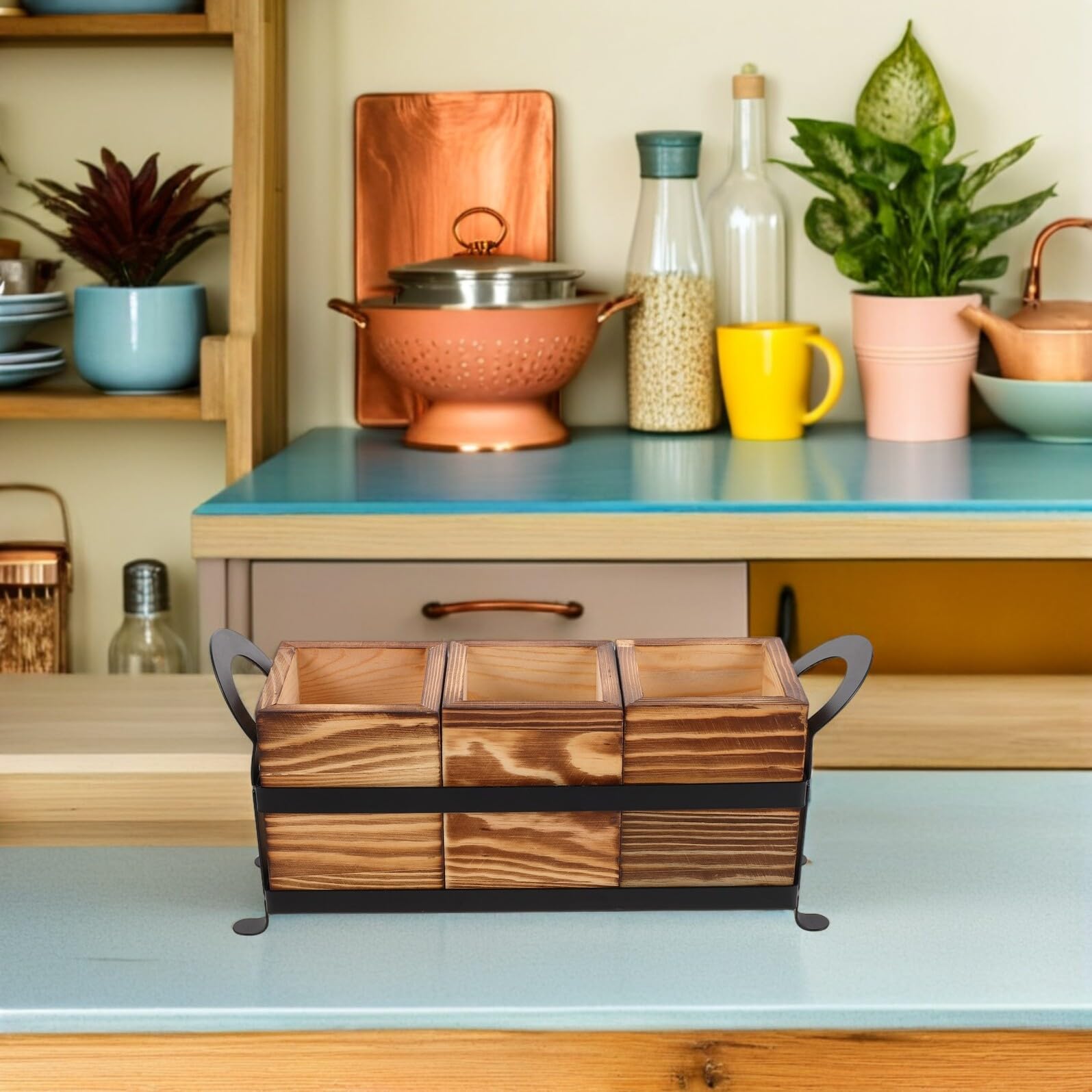 Hemobllo Range-ustensiles Bois Compartimenté Organiseur Couverts et Pinceaux Maquillage Support de Rangement Cuisine et Bureau Bois Massif Élégant et Facile à Nettoyer