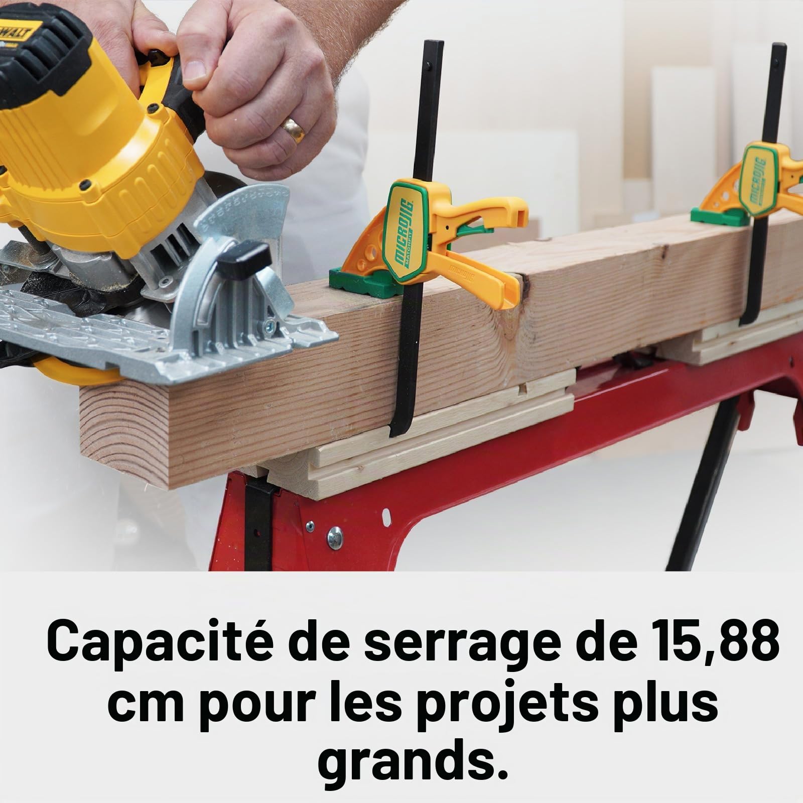 MICROJIG MATCHFIT Grr-rip – Lot de 2 colliers de serrage à queue d'aronde, compatibles avec les rails à queue d'aronde, à action compressible, pour gabarits, luges, établis, DVC-625QCK2, jaune