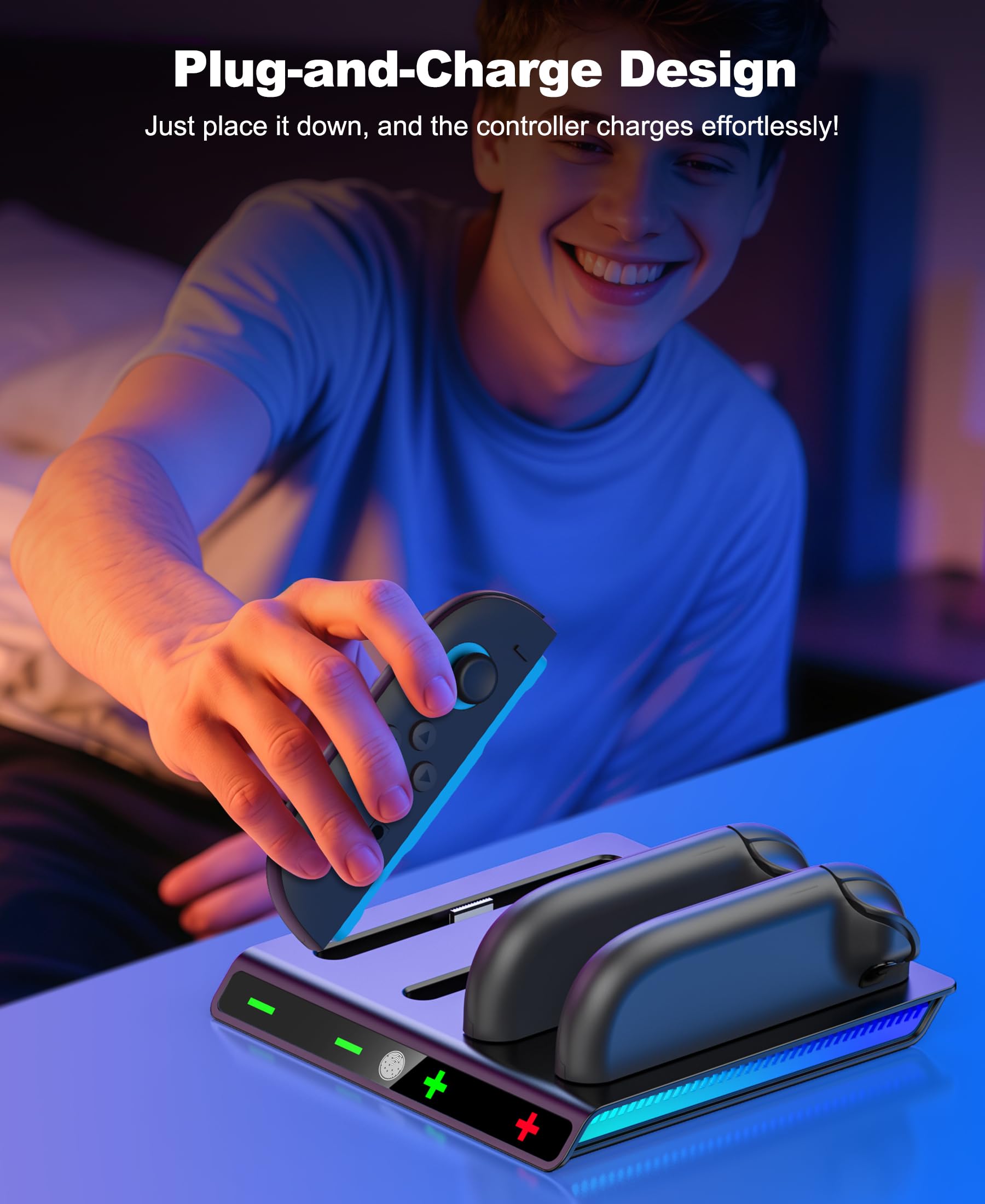HELLCOOL Ladestation kompatibel mit Nintendo Switch 2 Joy Con, 2.5 Std Schnellladung LED RGB Licht, Halterung