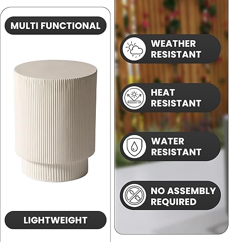 Miniatura 5 de LeisureMod Mesa auxiliar moderna redonda de fibra de piedra, para el hogar, patio al aire libre, sofá de sala de estar, resistente a la intemperie,