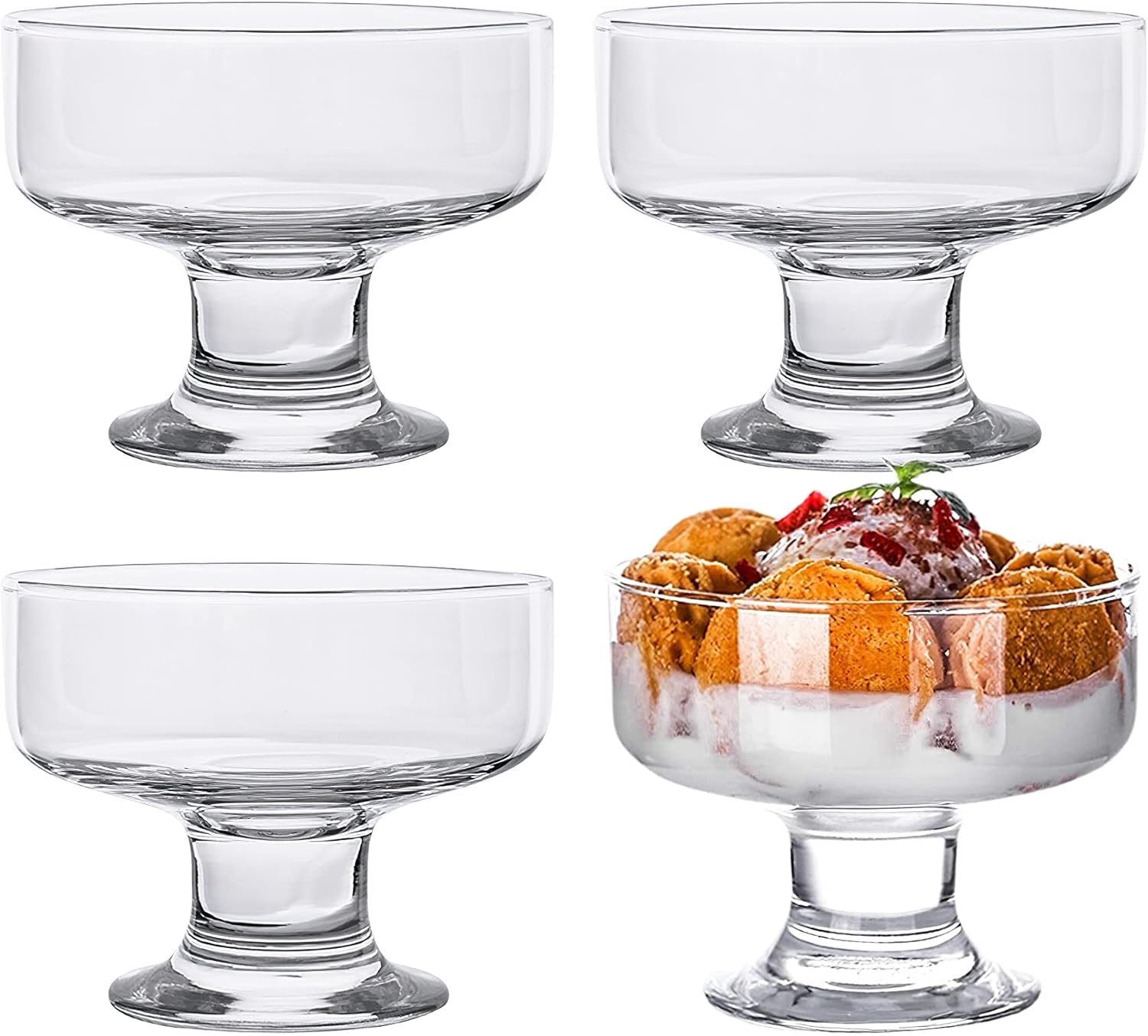 Kingrol 4 Pack Glass Dessert Bowls, 6.5 oz Crystal Glass Bowls for Ice Cream, Fruit, Pudding, Snack, Cereal, Nuts - Premium Glass Serving Dishes, Mini Trifle Bowl