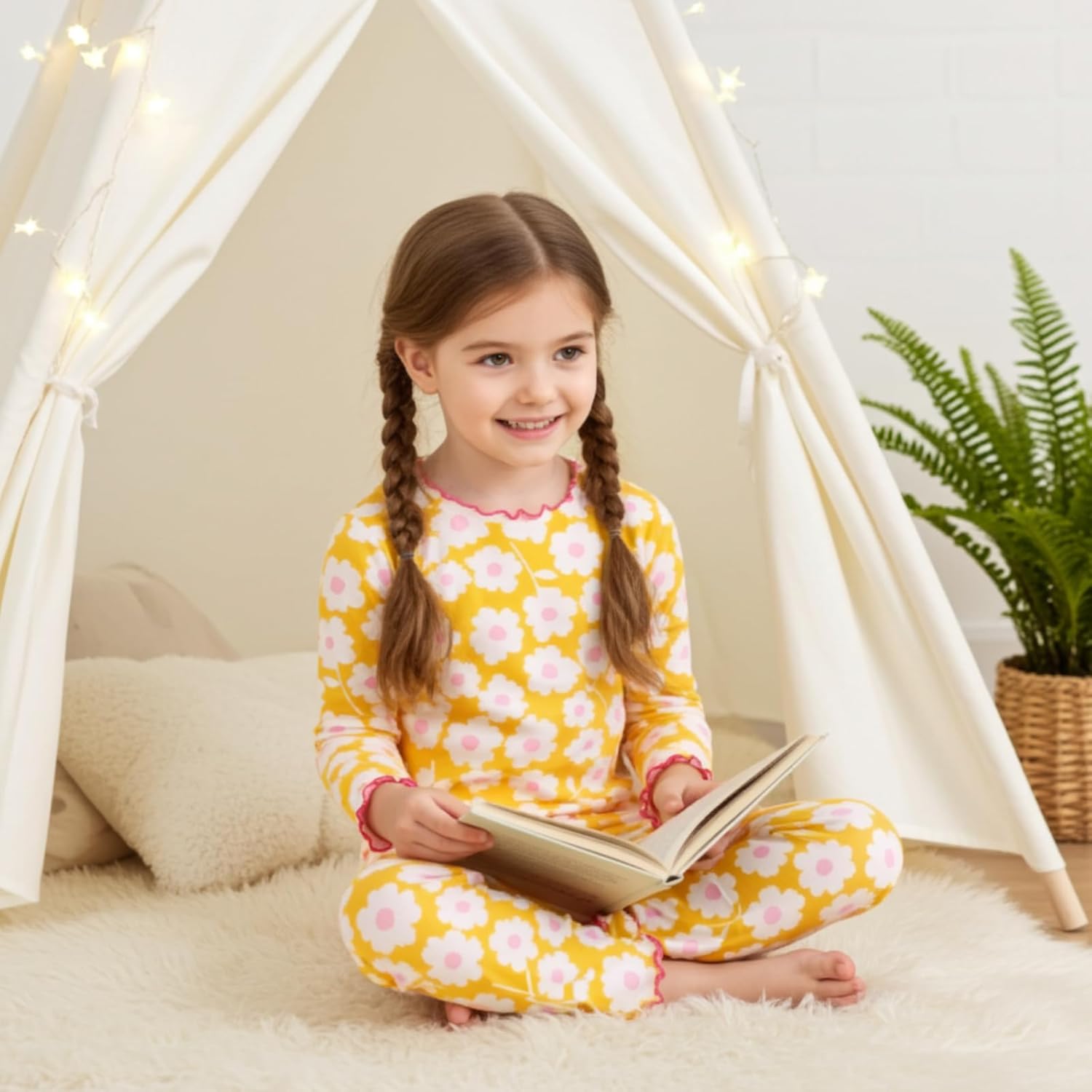 PATPAT Toddler Girls Pajama Sets Ages 2-12 Years - Snug Fit Long Sleeve Shirring Sleepwear, Soft Breathable Kids PJs - Image 2