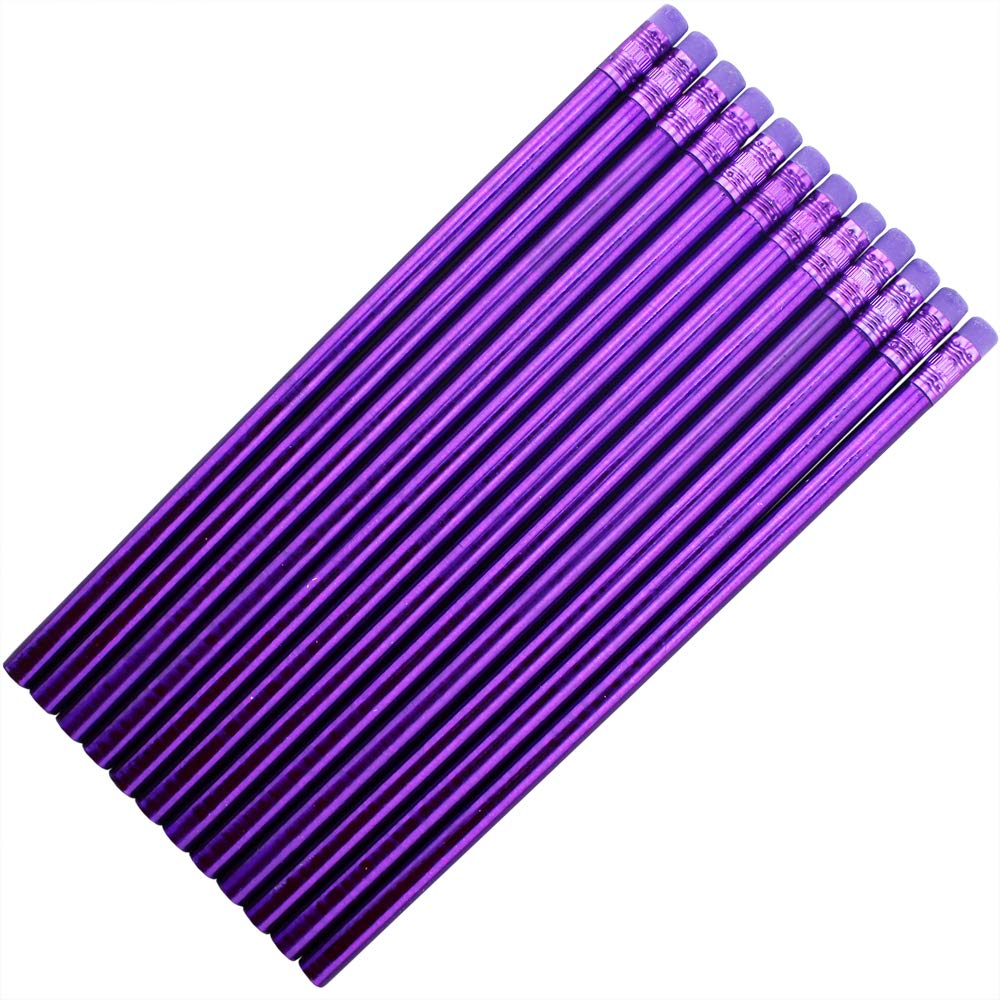 EZPENCILS & GIFTS - Blank Pencils Bulk – Round Pencils – Metallic Purple Color Barrel and Eraser – Package of 90 - Non-Personalized - 2HB Black Lead -