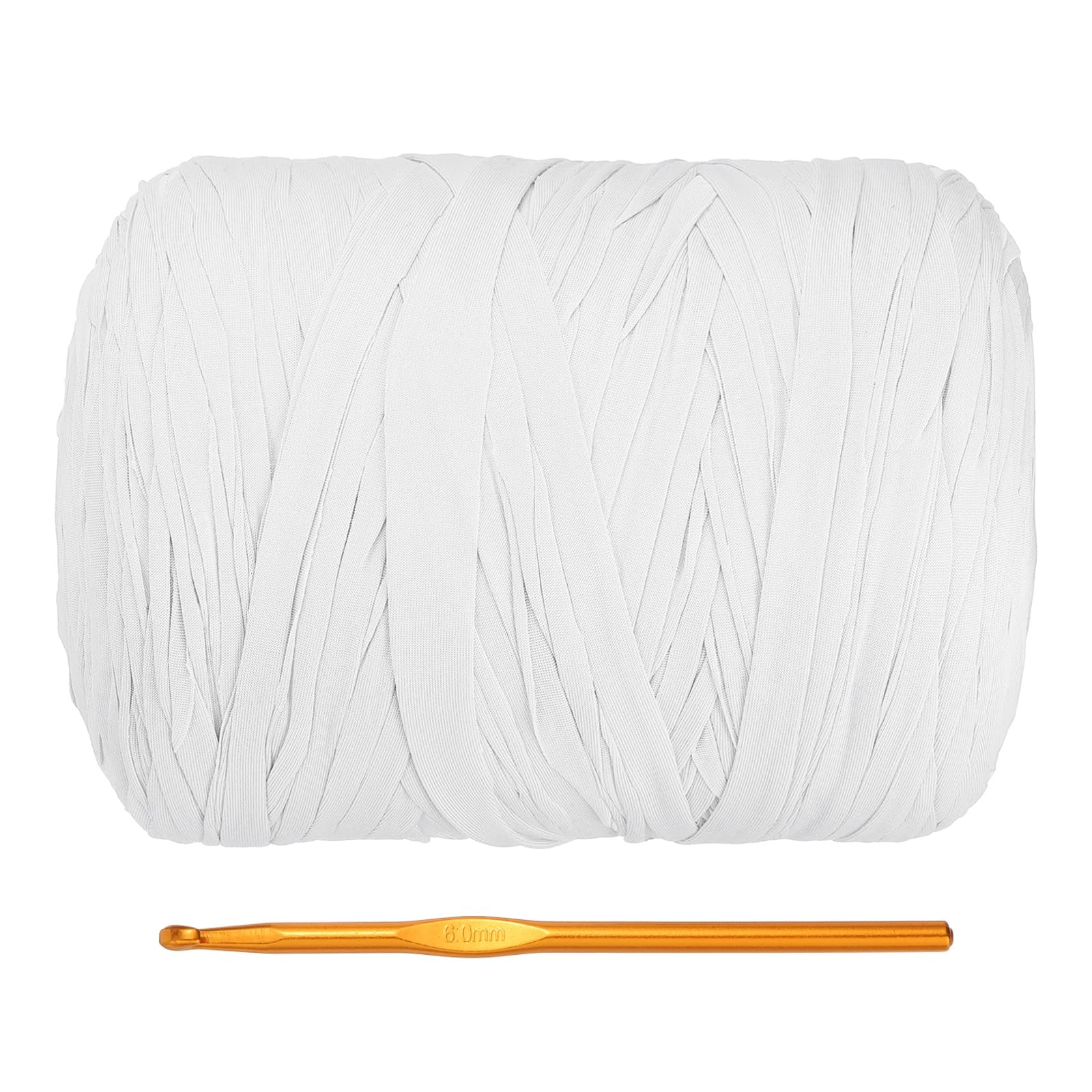PATIKIL T-Shirt Yarn for Crocheting with 1 Crochet Hook, 800g/228 Yards Soft High Elastic Knitting Yarn for Beginner Crochet Bag/Basket/Home Decor(White)