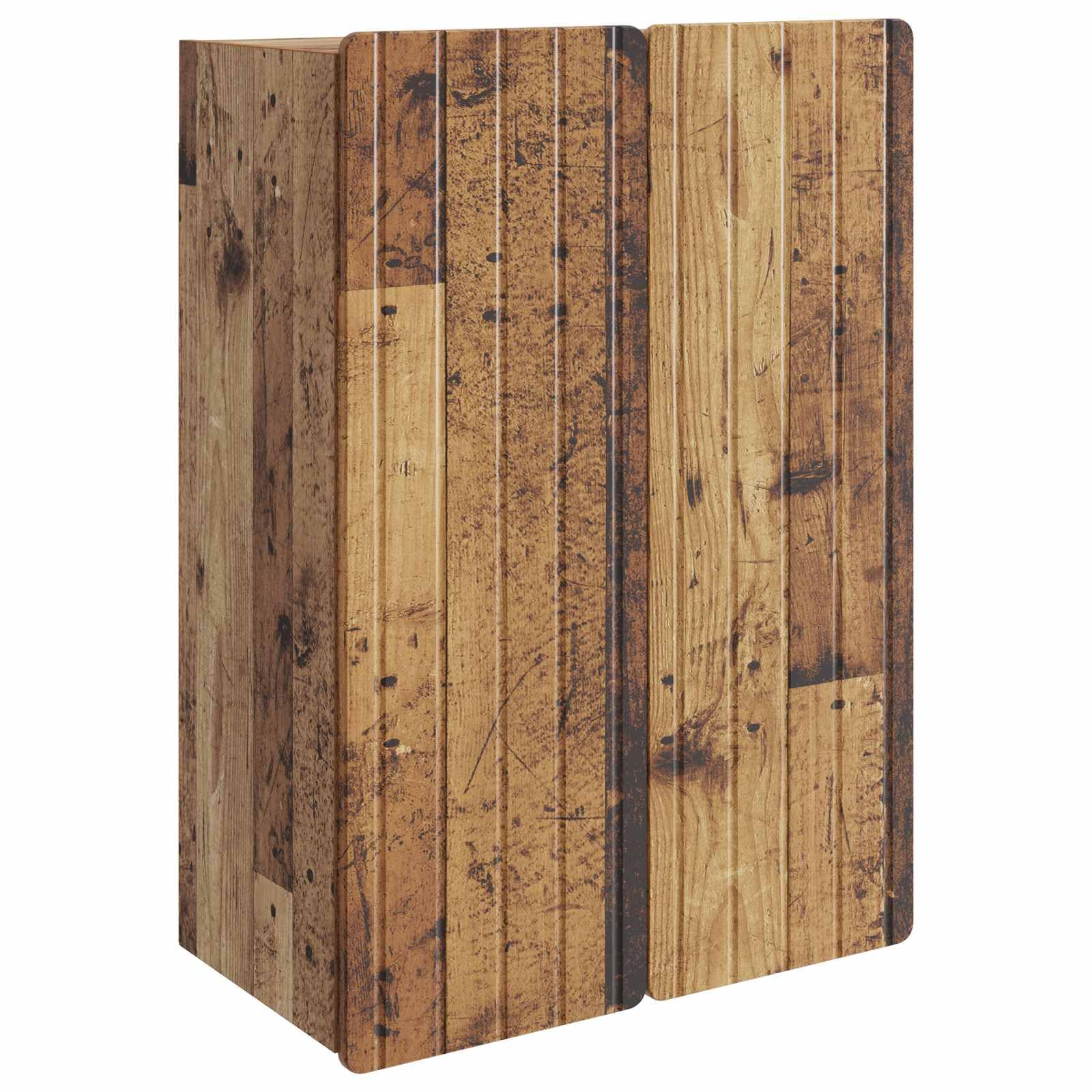 Armario de pared para salón y pasillo en madera envejecida natural con estantes organizadores