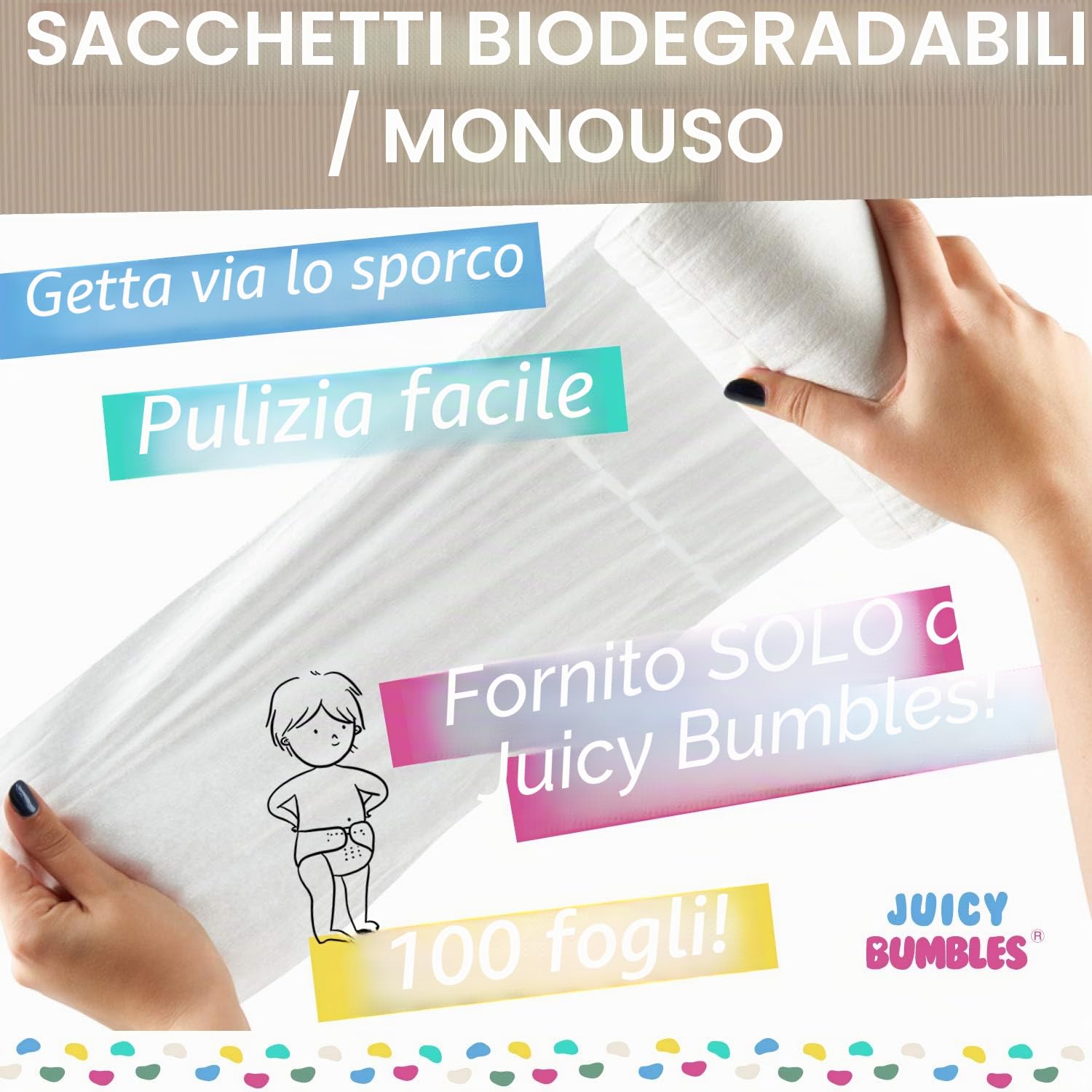 Confezione Pannolini Riutilizzabili Inserto Lavabile Rotolo Fogli Monouso Borsa Pannolino