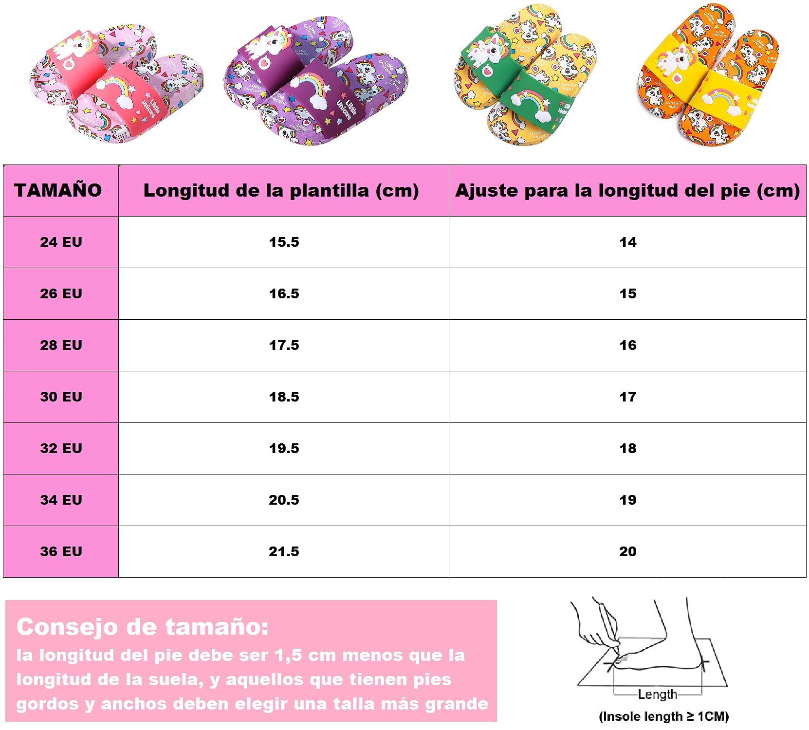 Chanclas para Niñas Sandalias de Baño Antideslizantes Unicornio