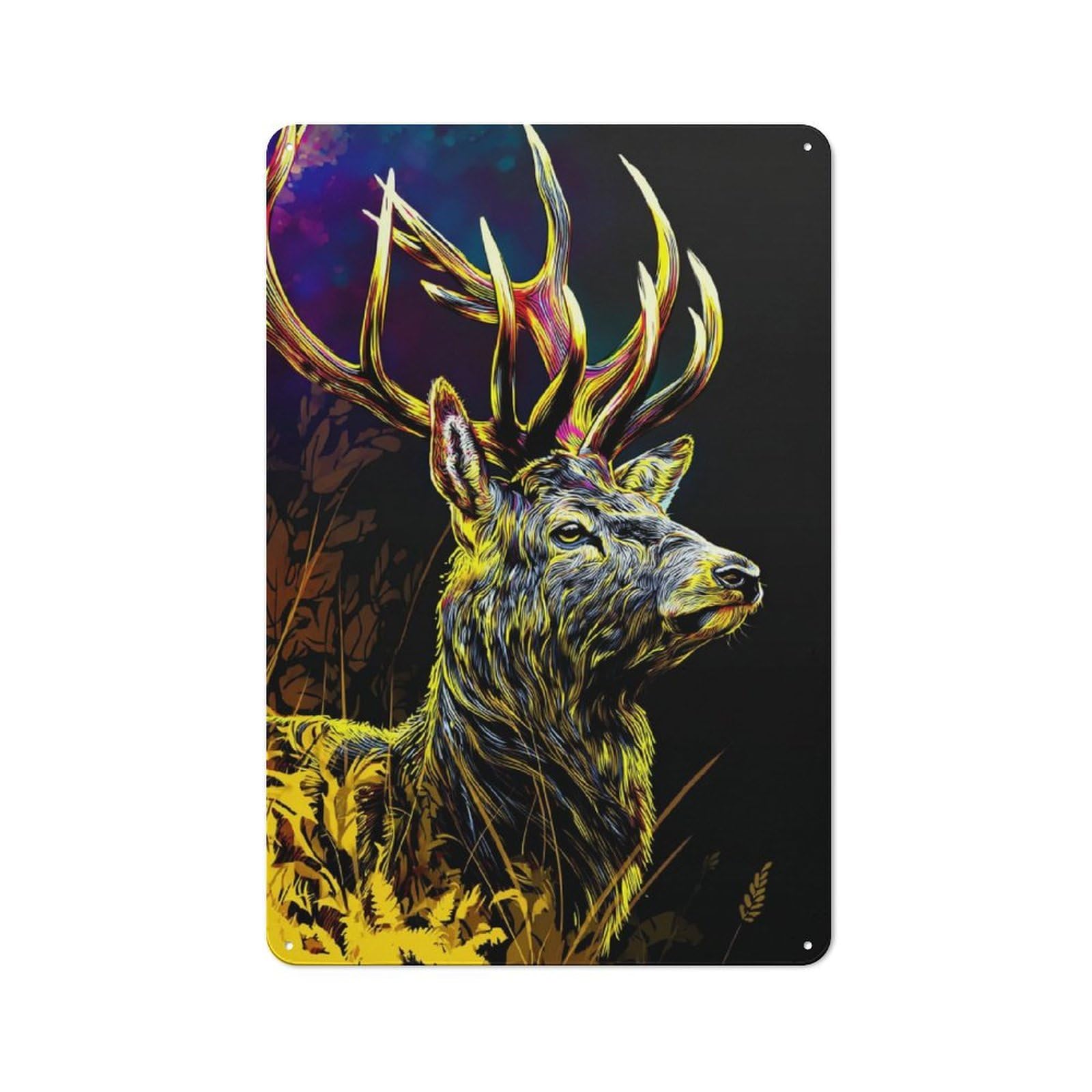 Neon Deer in Twilight Vintage Tin Sign 30x20cm for Café Or Home Bar, with Clear Vintage Wall Decor Character