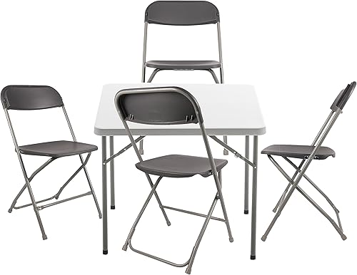BTEXPERT Tarjeta plegable portátil, mesa cuadrada de plástico de 34 pulgadas, 4 sillas para adultos para juegos de mesa, noches de reuniones,
