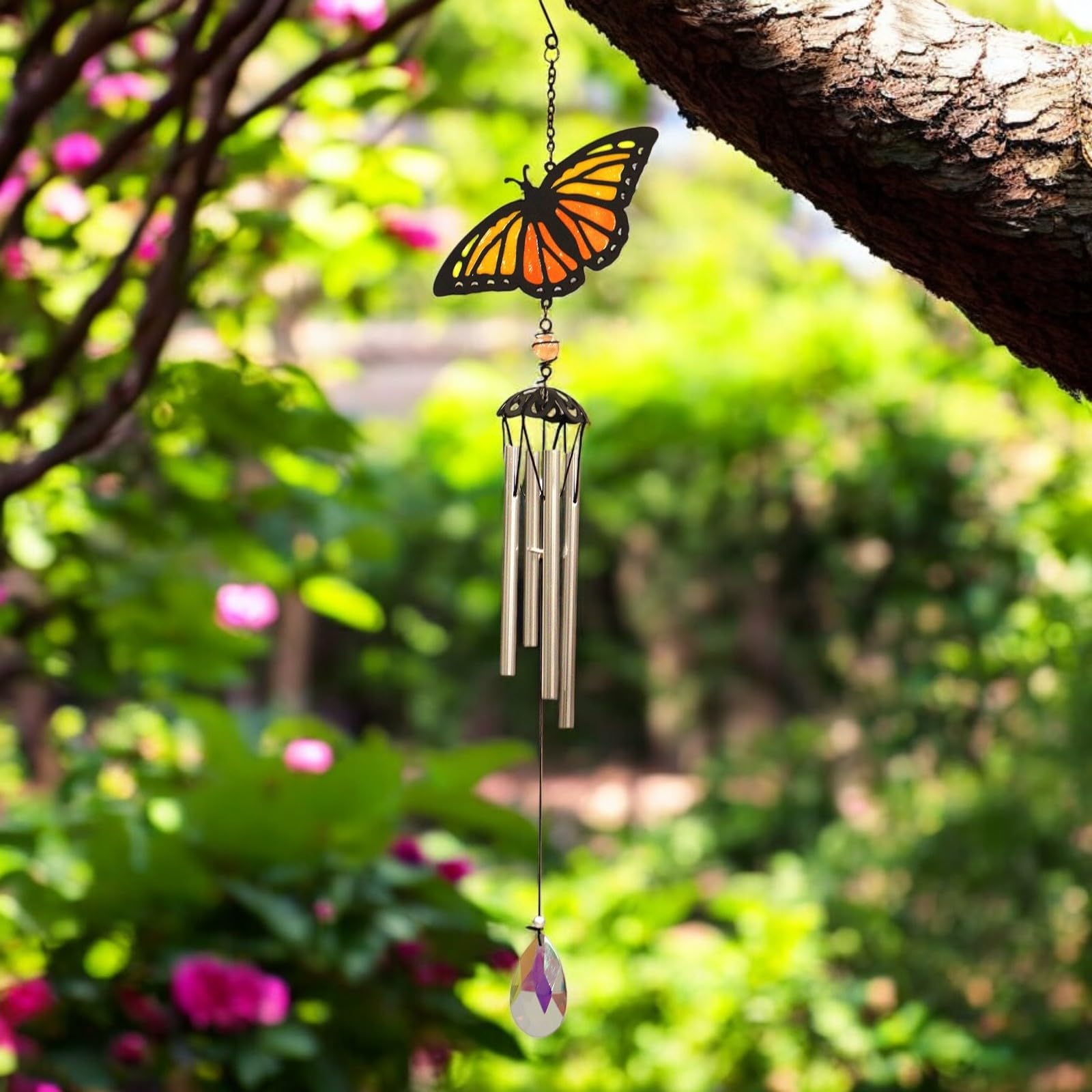 Epsom Door Handle Blue Suncatcher Robin/ Tit/Orange Butterfly/Kingfisher Wind Chime – Enchanting Outdoor Decorative Wind Chime With Tit Suncatcher Design For Garden & Patio Decor (Orange Butterfly)