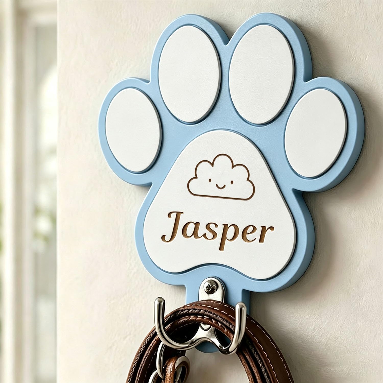 Personalised Wooden Dog Paw Wall Leash Holder Gift For Pet Lovers