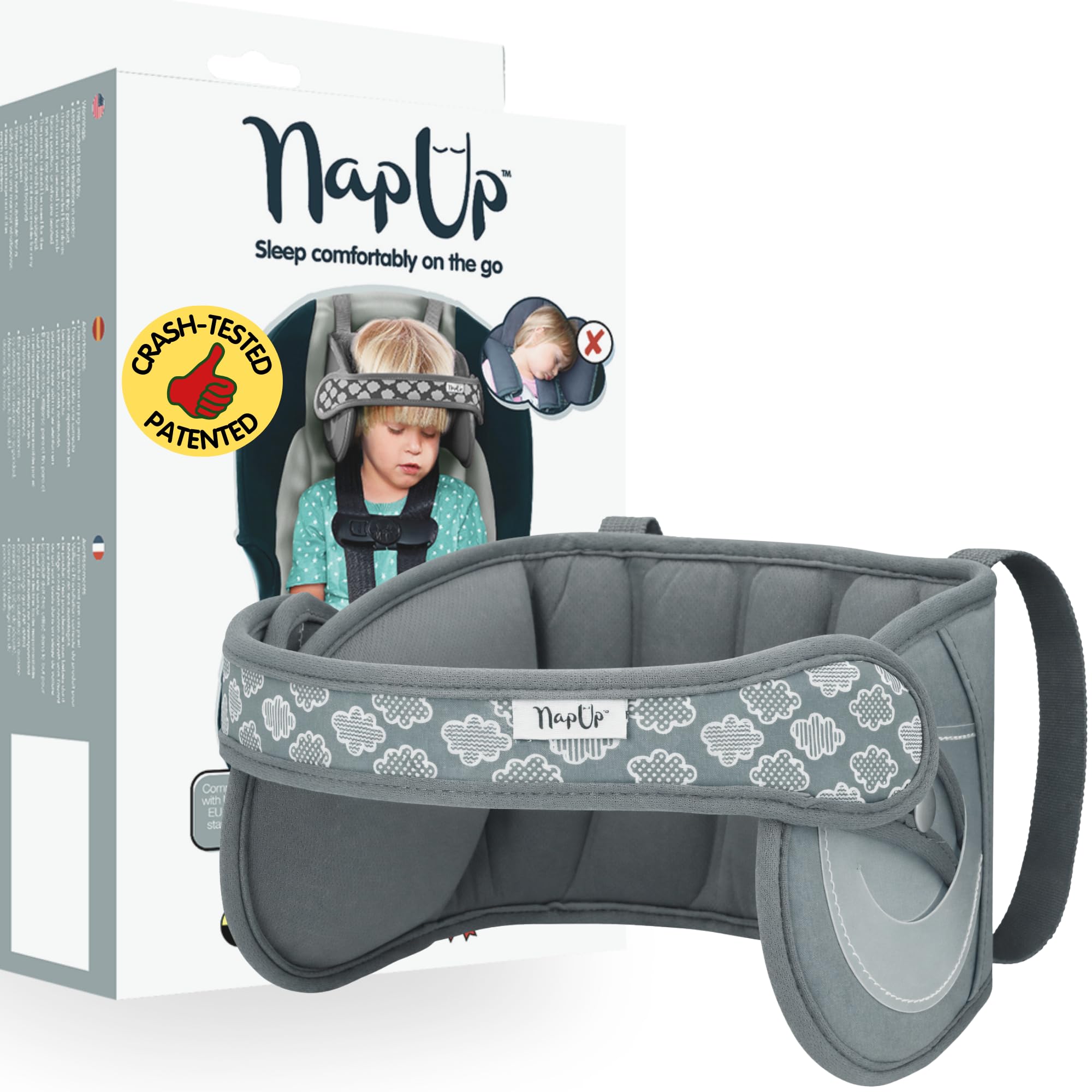 Photo 1 of NapUp Adjustable Head Support for Car Seat – Patented & Crash-Tested Anti-Bobbing Head Holder Strap, Comfortable Sleep Solution - Breathable Fabric, Kids Travel Accessories - Ages 2+ - Grey