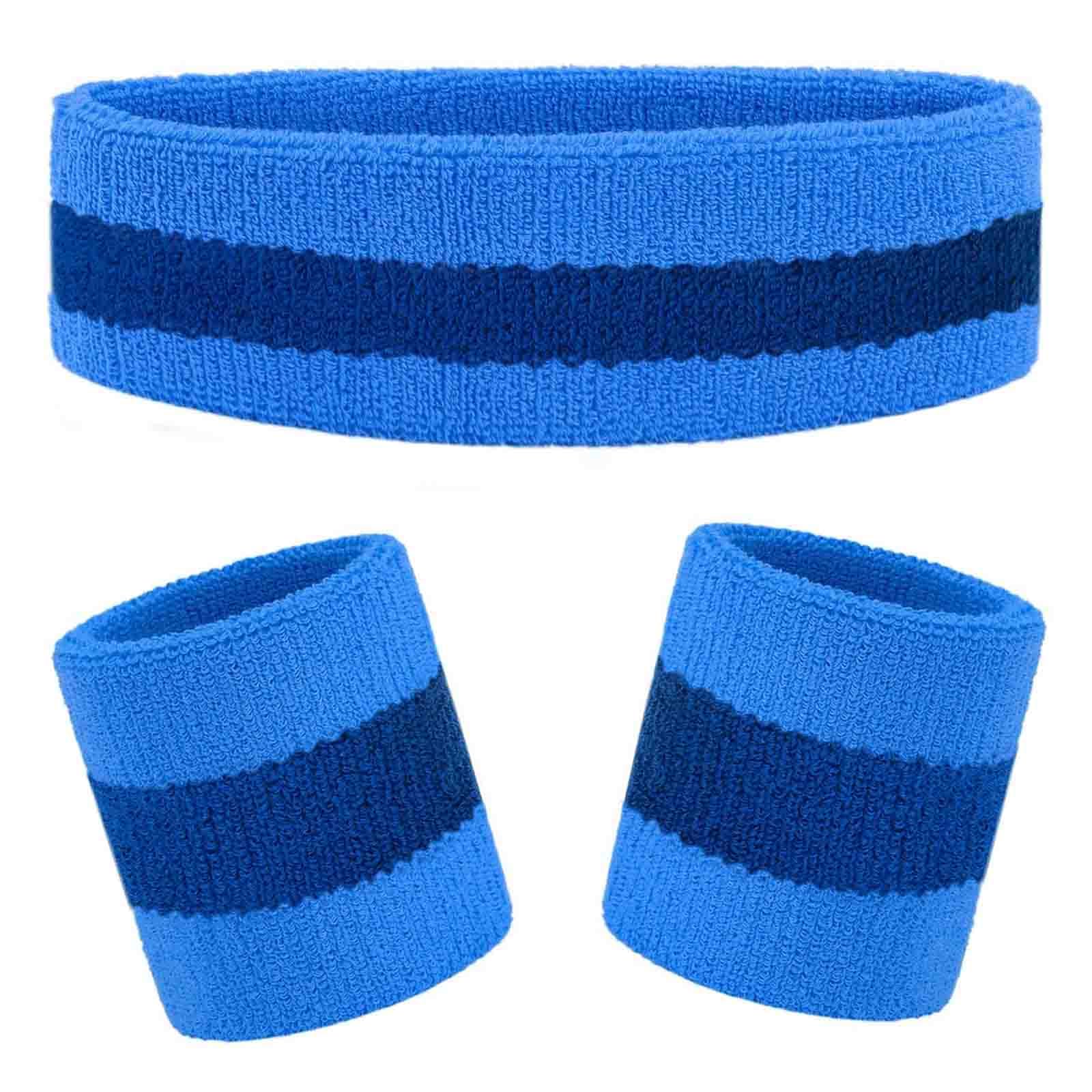 Kids Sweatbands Headband Wristband Set, Athletic Cotton Sweat Band for Sports