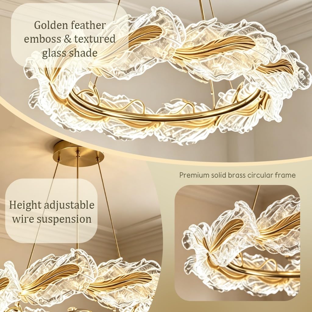 LED 3 Colori Commutabile Vetro Acrilico Anello Sospensione Base Metallica Filo Regolabile Lampada Soffitto Appesa Per Soggiorno Sala Da Pranzo Semi-Incassata Lampadario Design Moderno