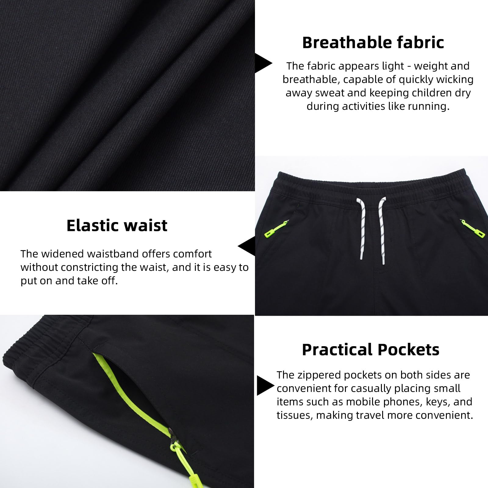 MEILONGER Pantaloncini da ragazzo per bambini, casual, vestibilità classica, con cinghia, estivi, da spiaggia, con tasche con chiusura lampo