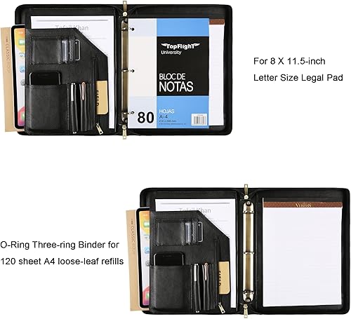 Miniatura 5 de Carpeta de piel auténtica, carpeta de cuero curtido al aceite, 3 anillos, organizador de cartera personalizado para hombres, carpeta de padafolio