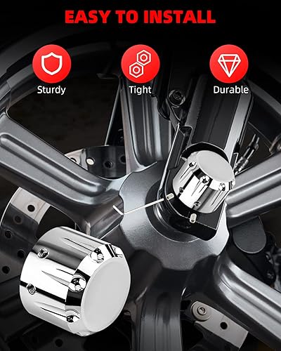 Miniatura 4 de Amazicha Tapas cromadas para tuercas de eje delantero Tapas de tuercas de eje compatibles con Harley Davidson Sportster Touring Electra Glide Street