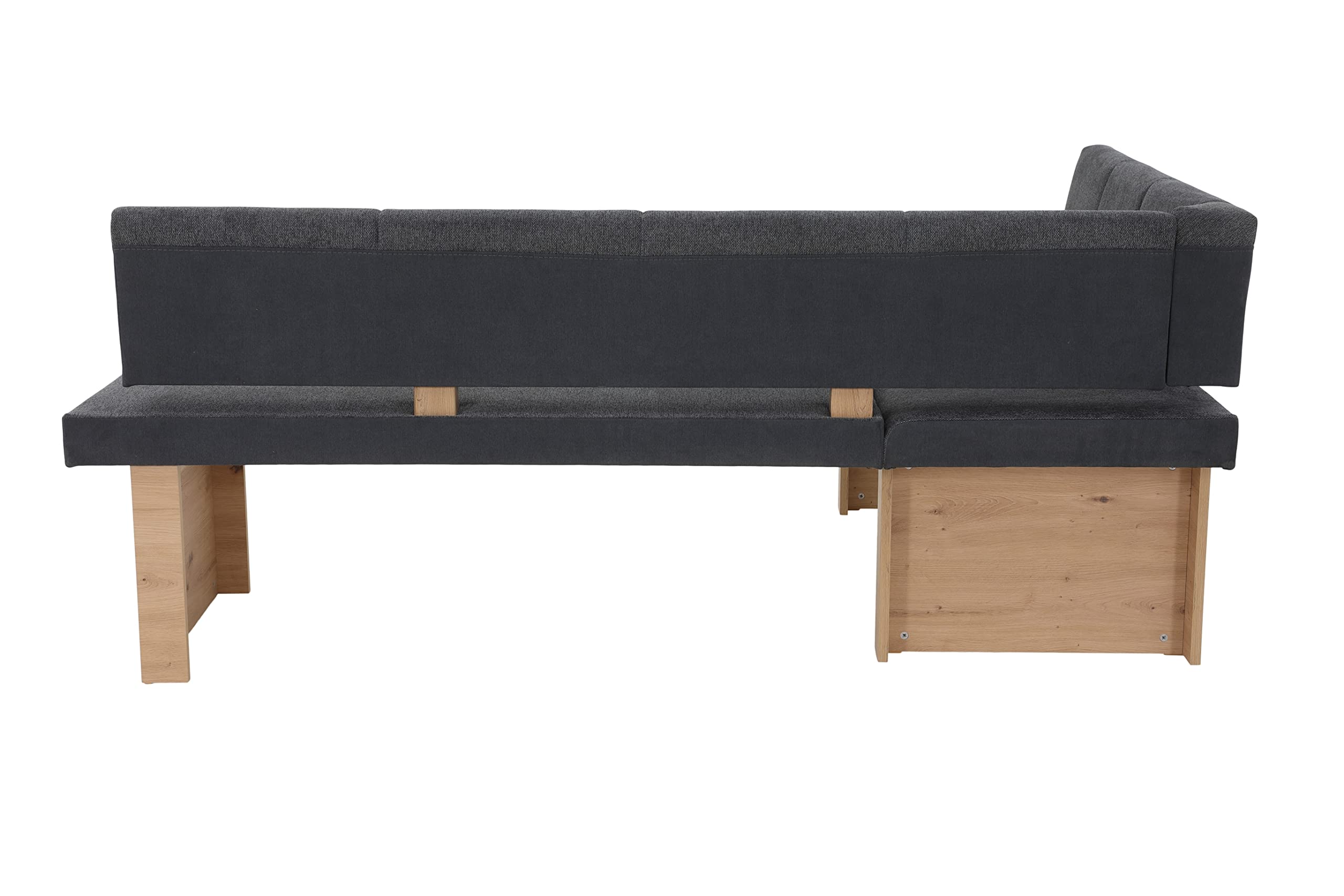 Hela Tische, Linn Banco Esquinero, Tela Tejida Antracita, Estructura de Madera Roble Artisan, Montaje A La Izquierda-Derecha, Capacidad de Carga Aprox. 300 kg, Dimensiones 200 x 140 x 83 cm