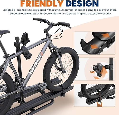 Miniatura 3 de Bastidor plegable para 2 bicicletas eléctricas de 2 pulgadas, con rampas de capacidad de 176 libras para neumáticos gruesos de 4.7 pulgadas,